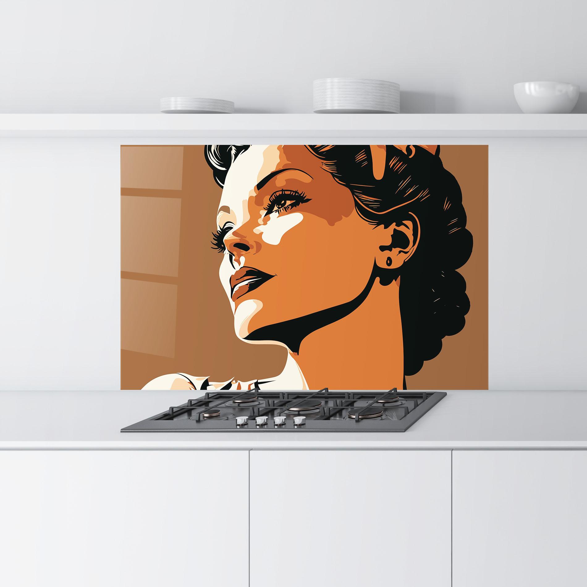 Стъклен панел за кухня Brown Portrait Lady mockup 9