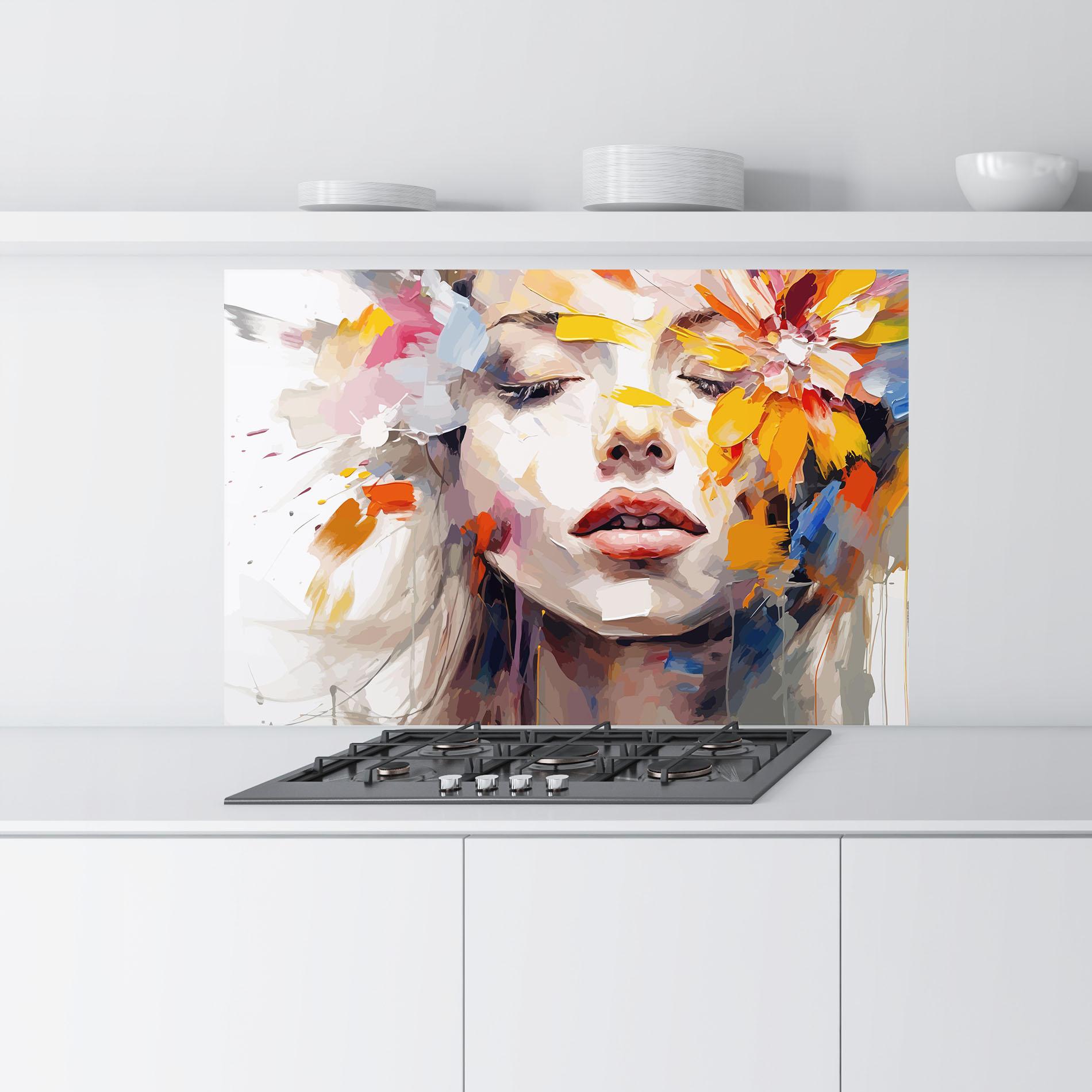 Стъклен панел за кухня Oil Flower Portrait mockup 9