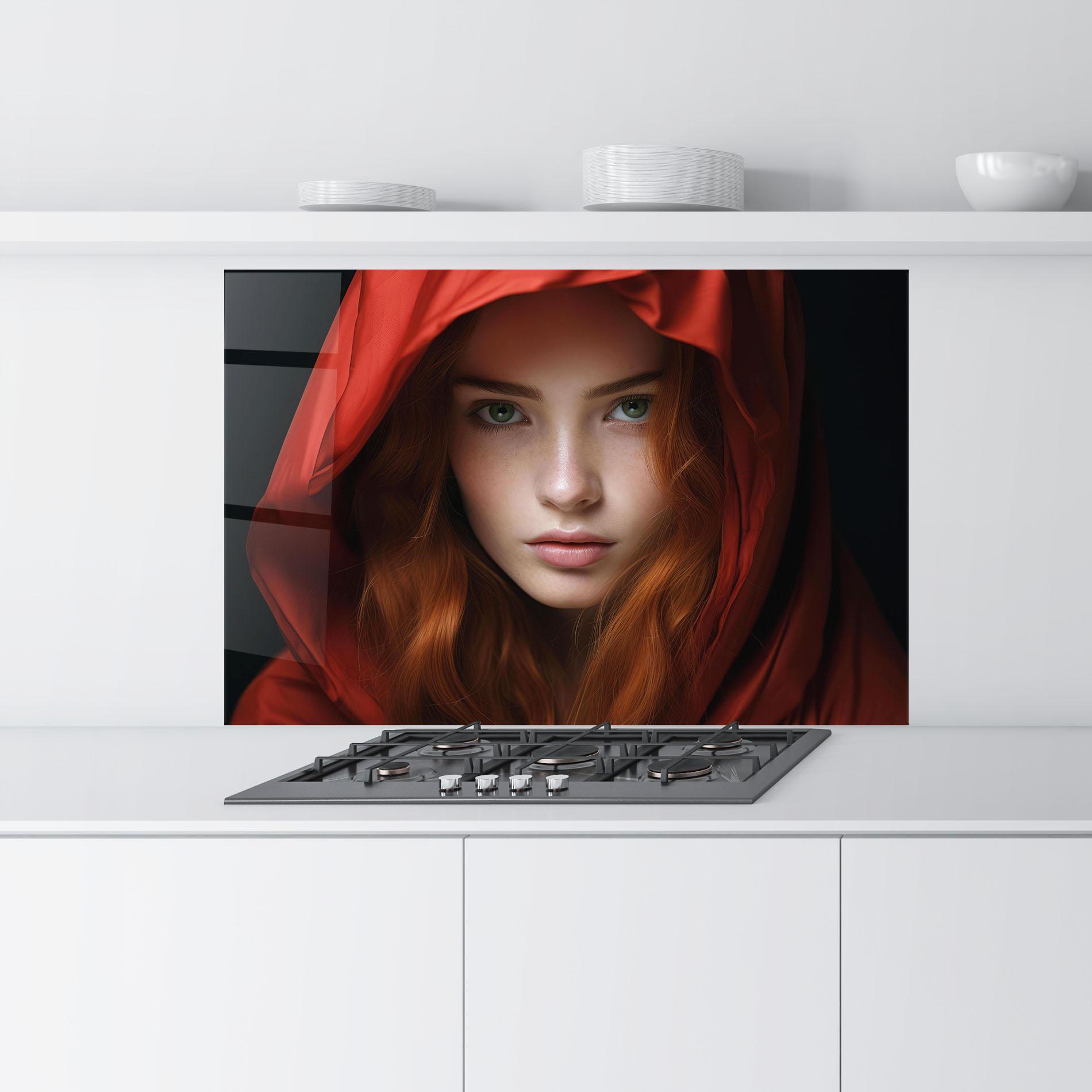 Стъклен панел за кухня Red Hood Portrait mockup 9