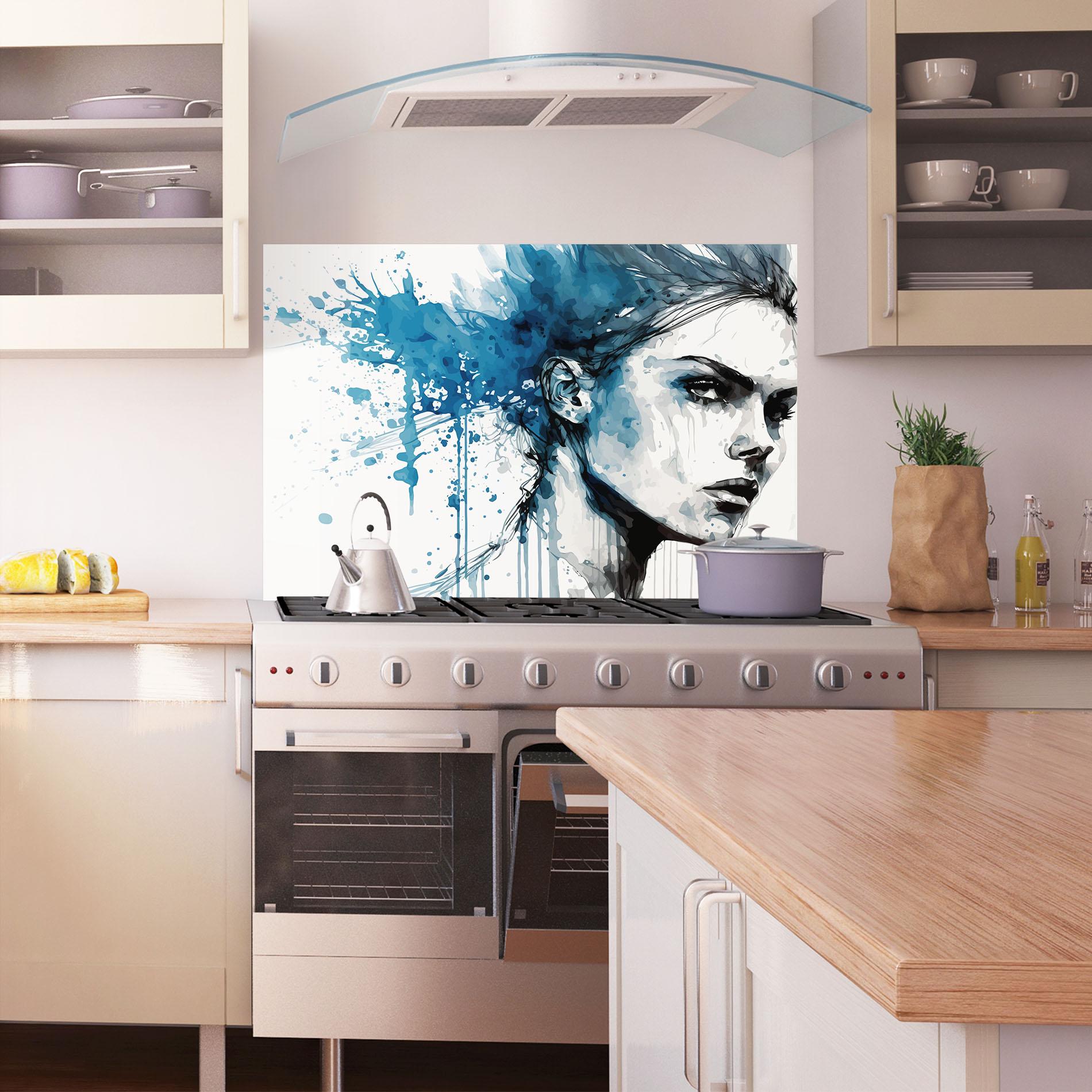 Стъклен панел за кухня Blue Splash Portrait mockup 1