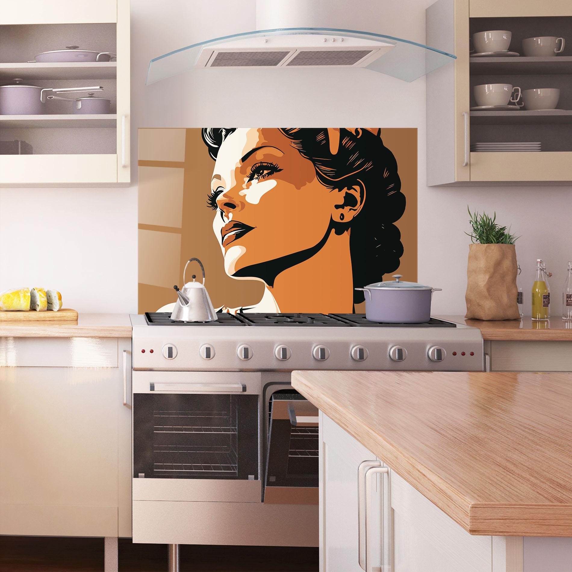 Стъклен панел за кухня Brown Portrait Lady mockup 1