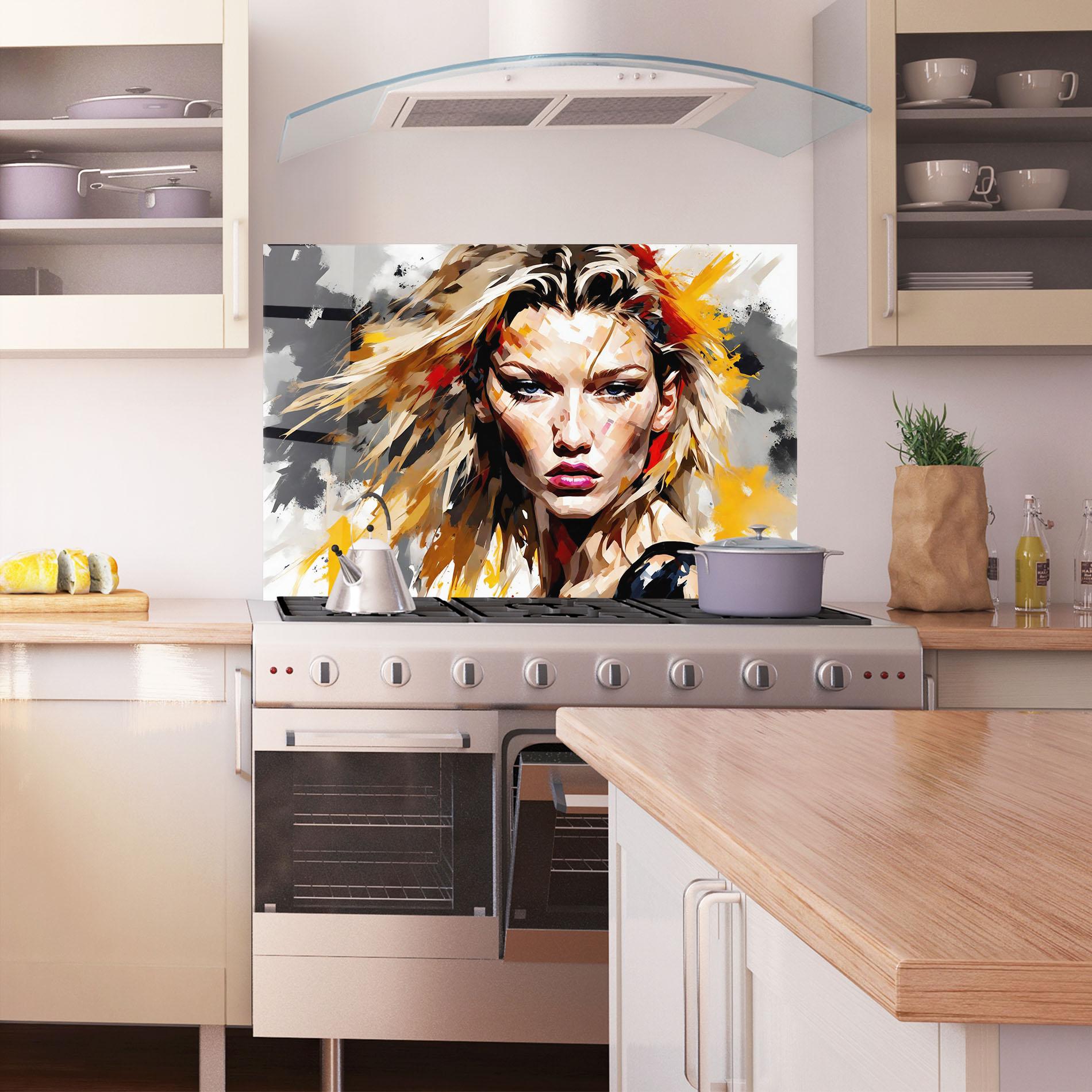 Стъклен панел за кухня Multicolored Splash Woman mockup 1