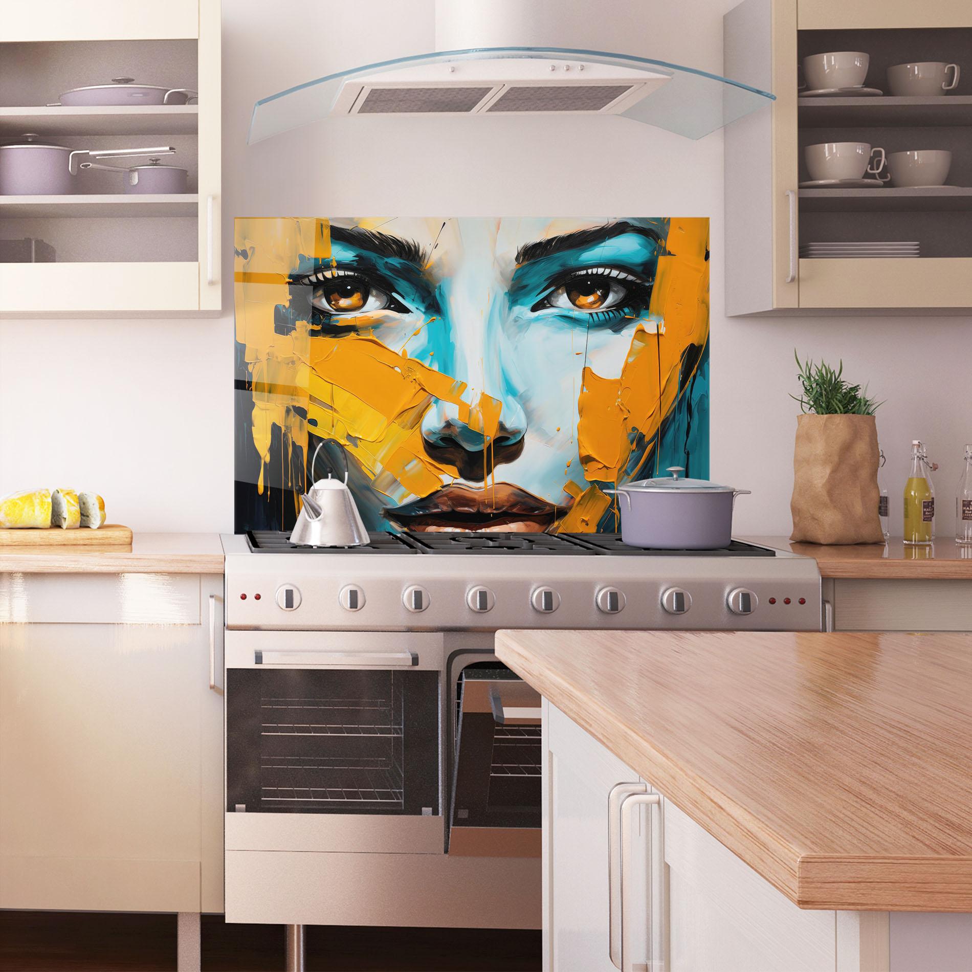 Стъклен панел за кухня Orange Paint Portrait mockup 1