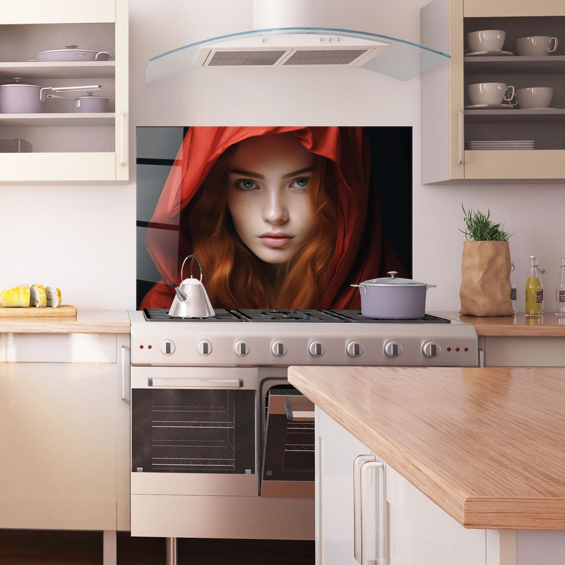 Стъклен панел за кухня Red Hood Portrait mockup 1
