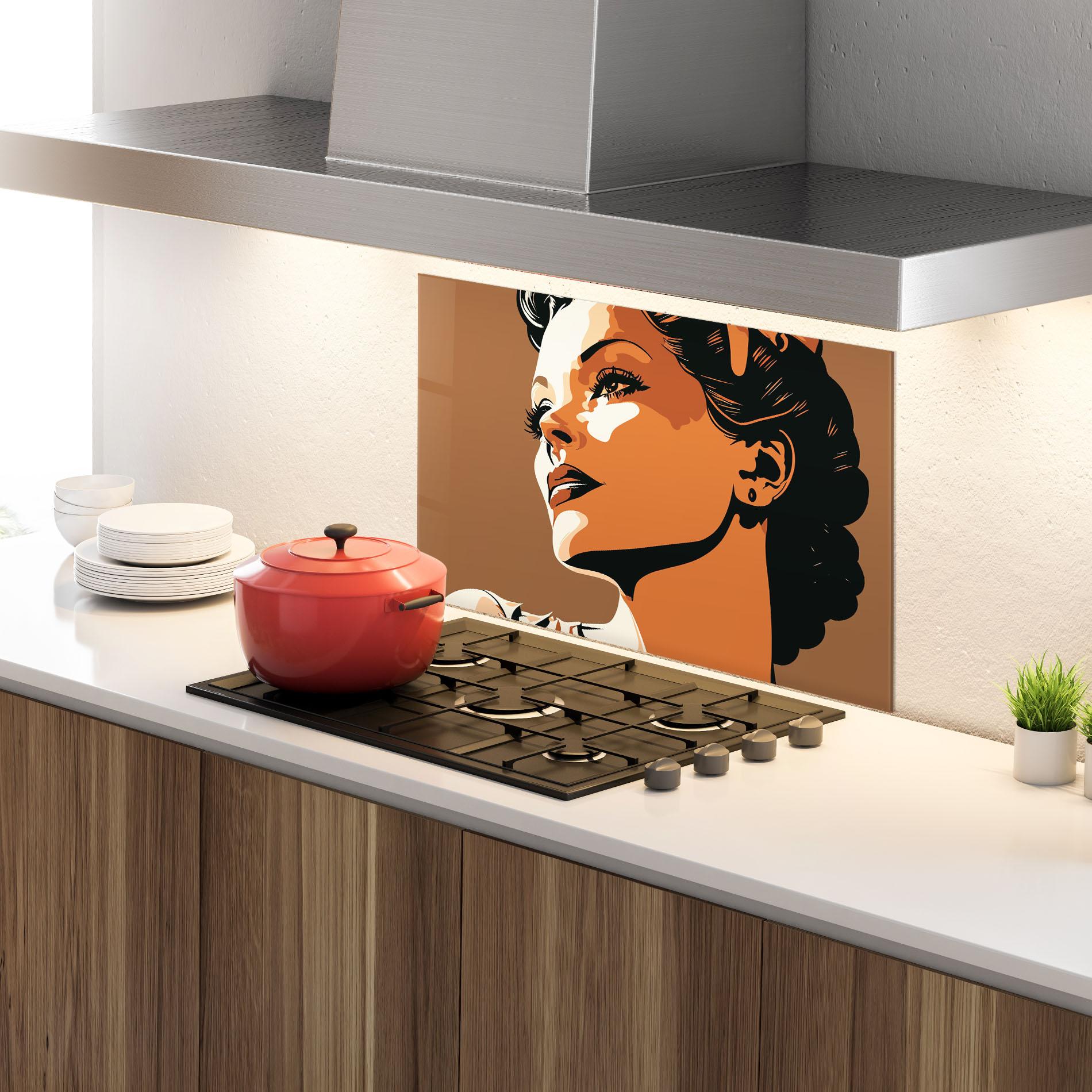 Стъклен панел за кухня Brown Portrait Lady mockup 4