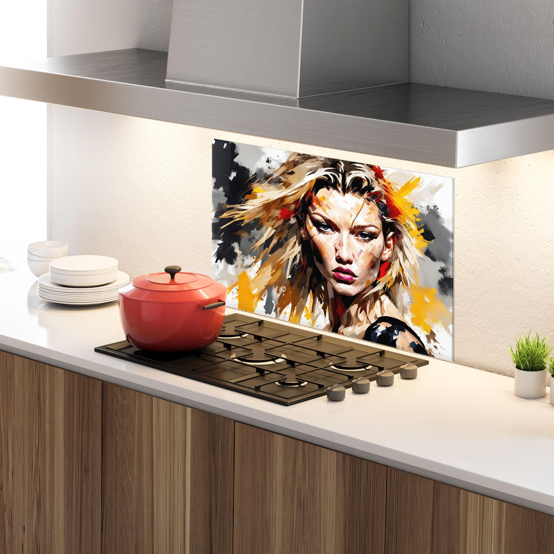 Стъклен панел за кухня Multicolored Splash Woman mockup 4