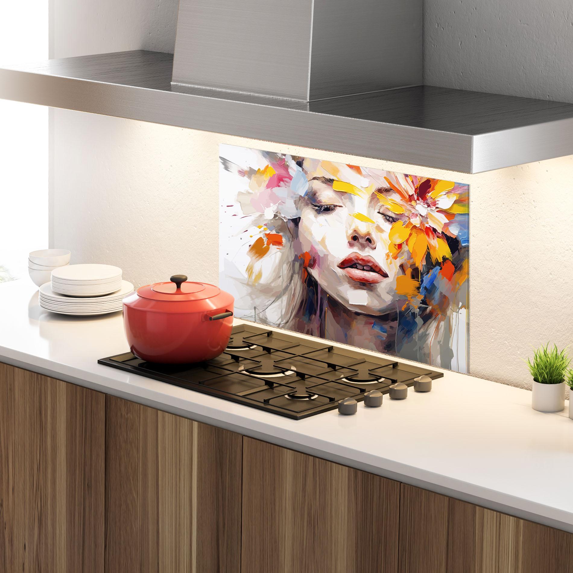Стъклен панел за кухня Oil Flower Portrait mockup 4