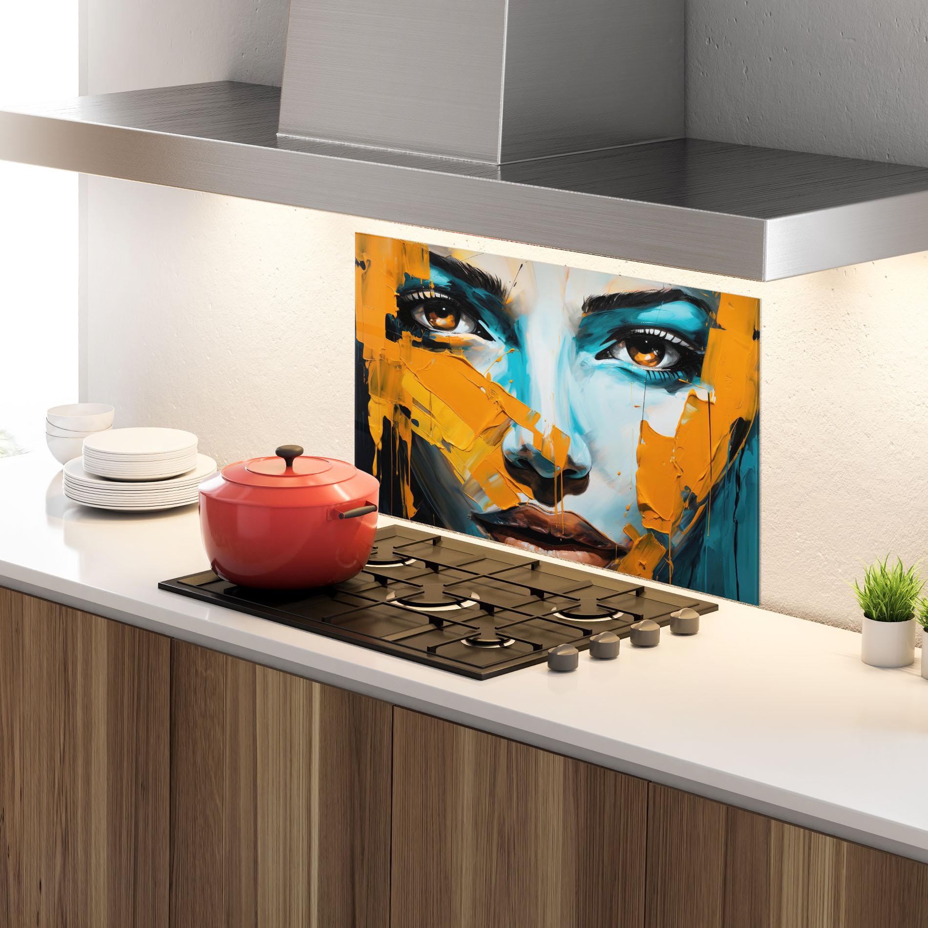 Стъклен панел за кухня Orange Paint Portrait mockup 4