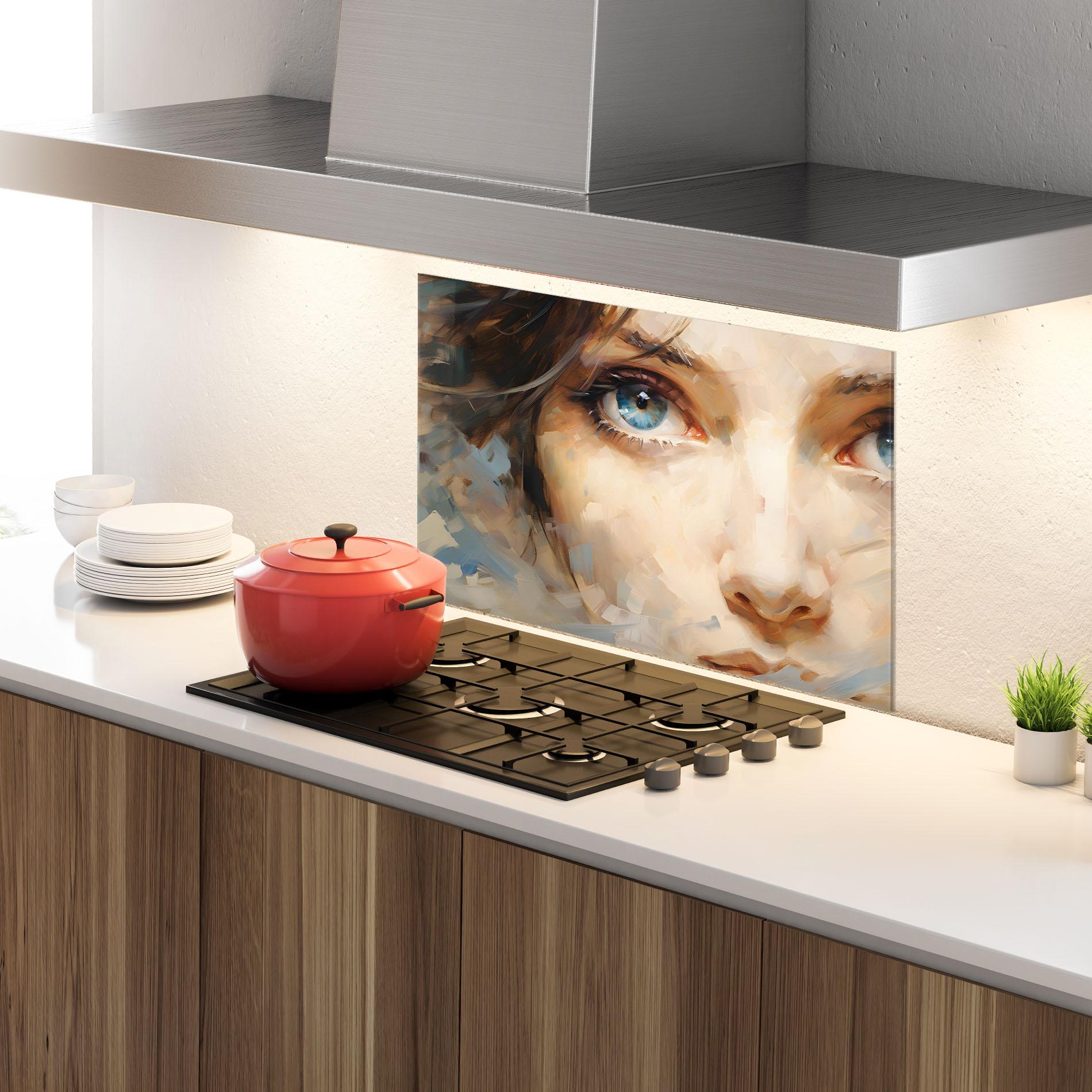 Стъклен панел за кухня Pupil Blue Iris mockup 4