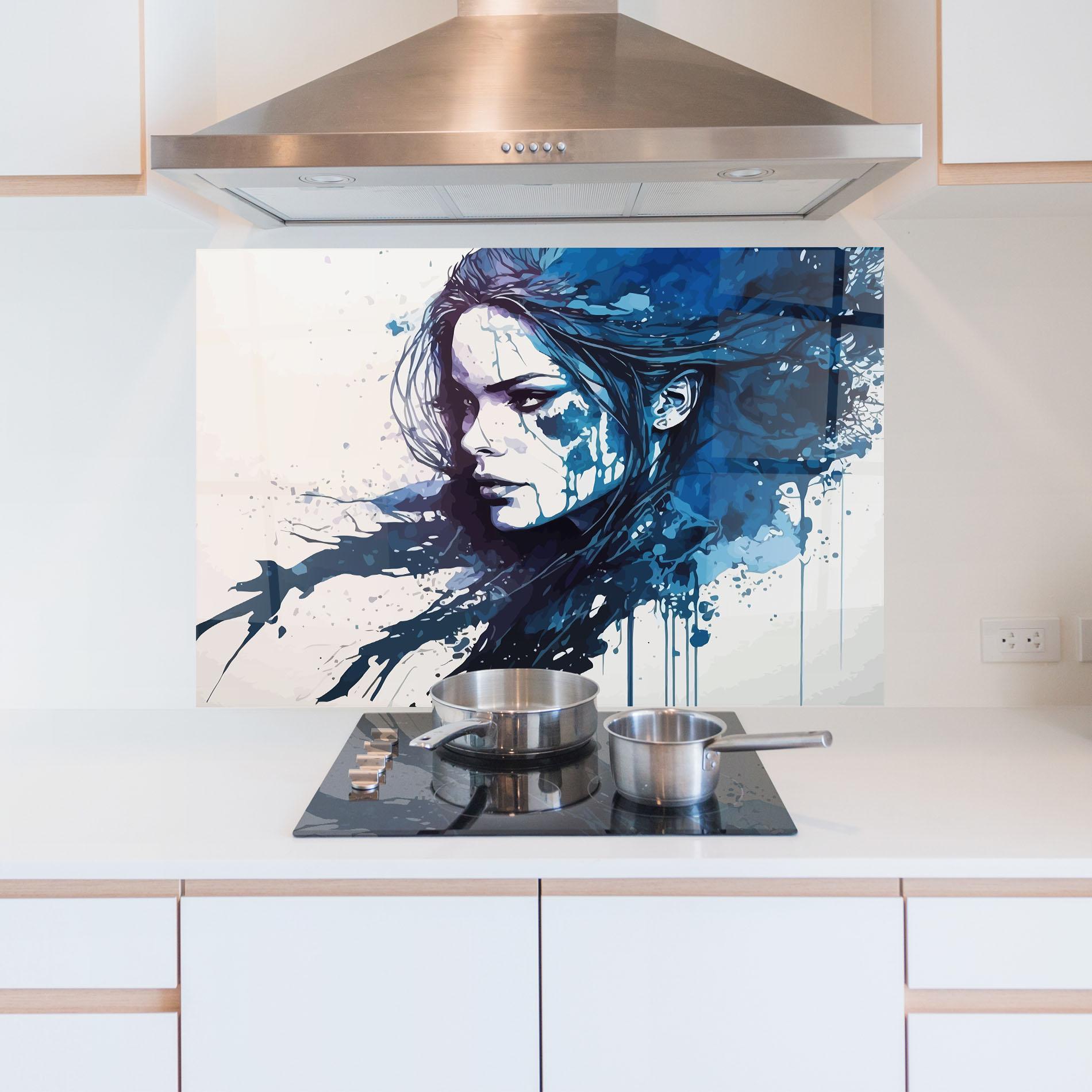 Стъклен панел за кухня Blue Hair Portrait mockup 5