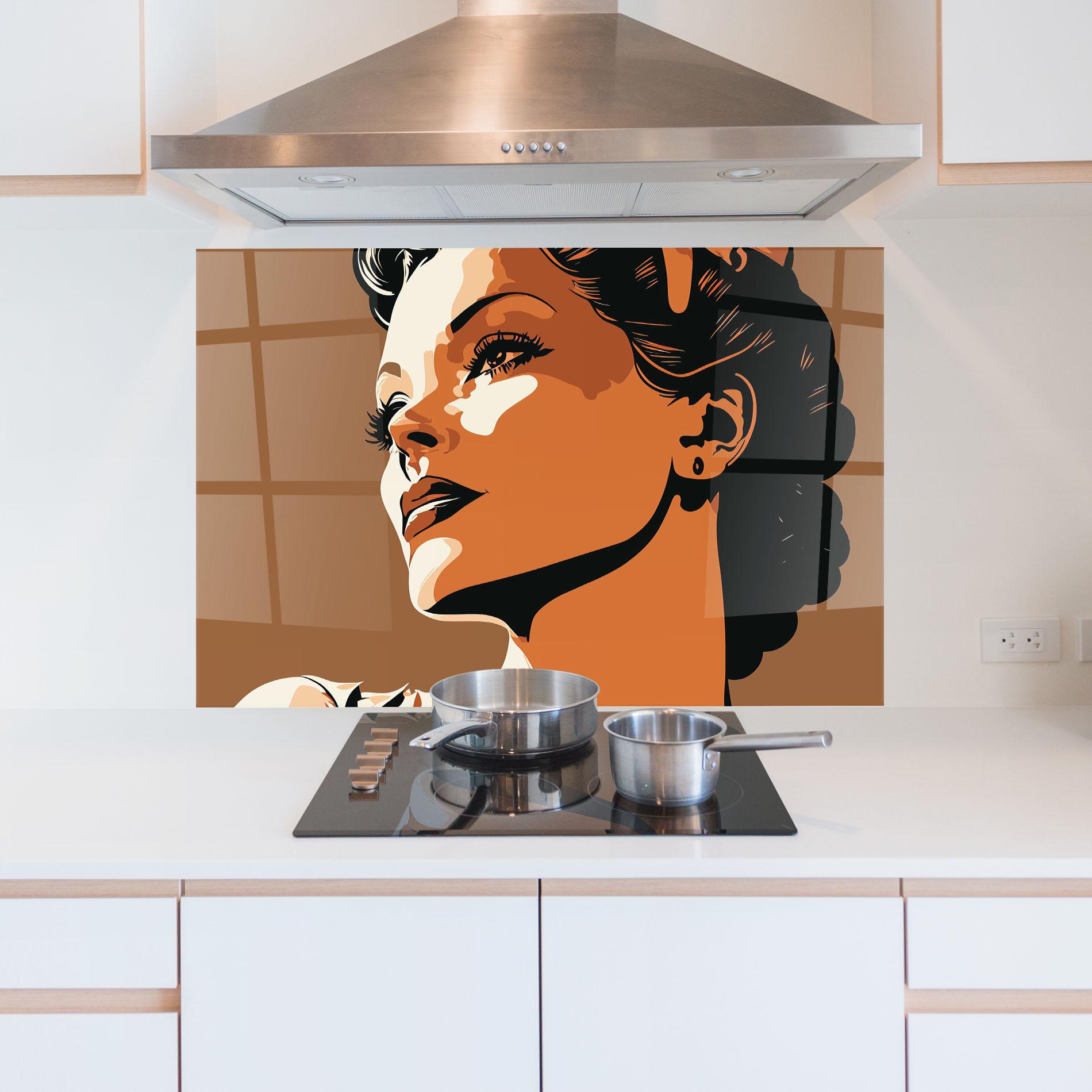 Стъклен панел за кухня Brown Portrait Lady mockup 5
