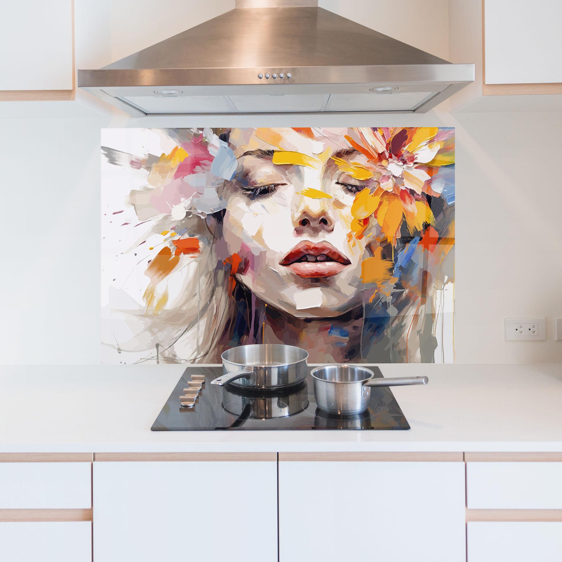 Стъклен панел за кухня Oil Flower Portrait mockup 5