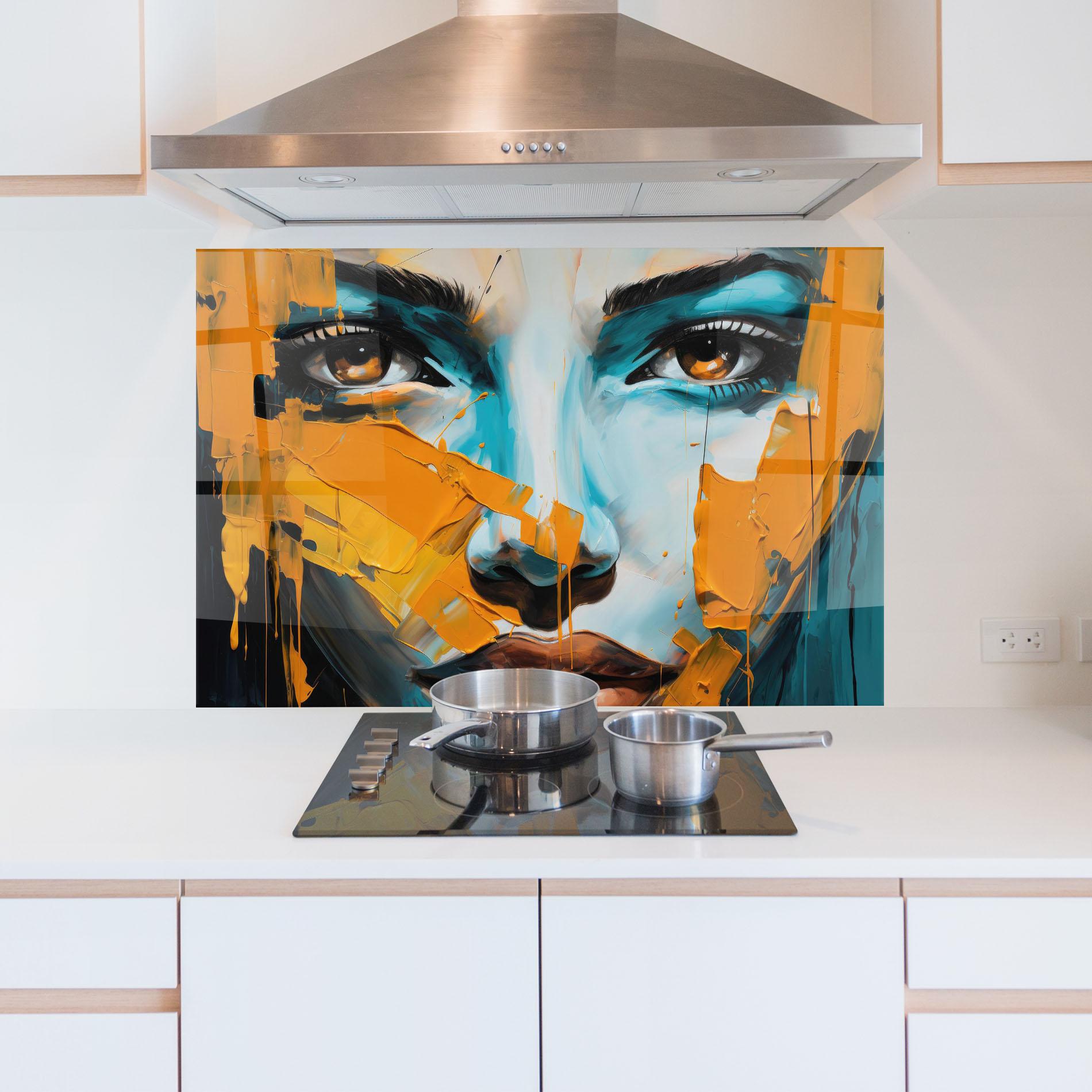 Стъклен панел за кухня Orange Paint Portrait mockup 5