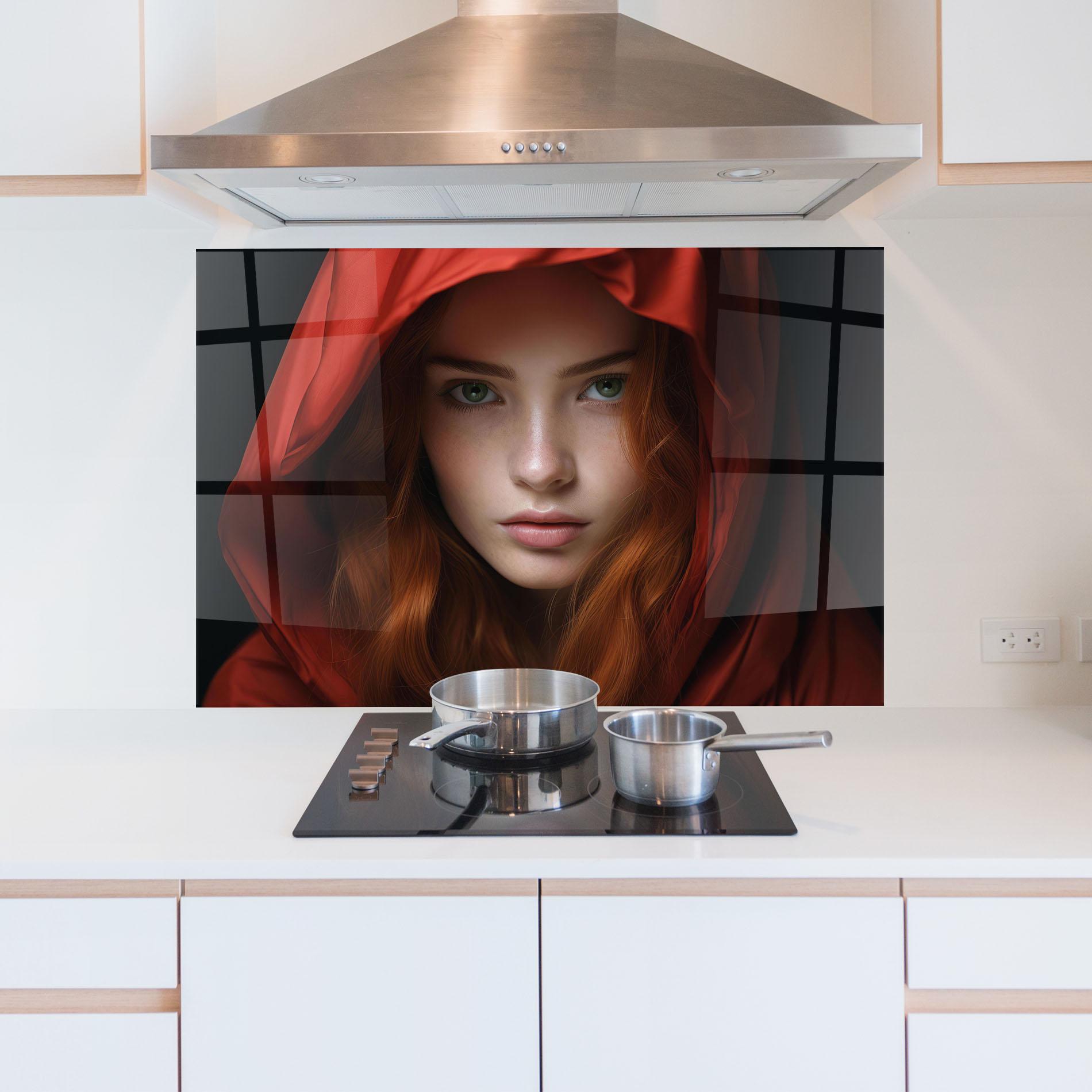 Стъклен панел за кухня Red Hood Portrait mockup 5