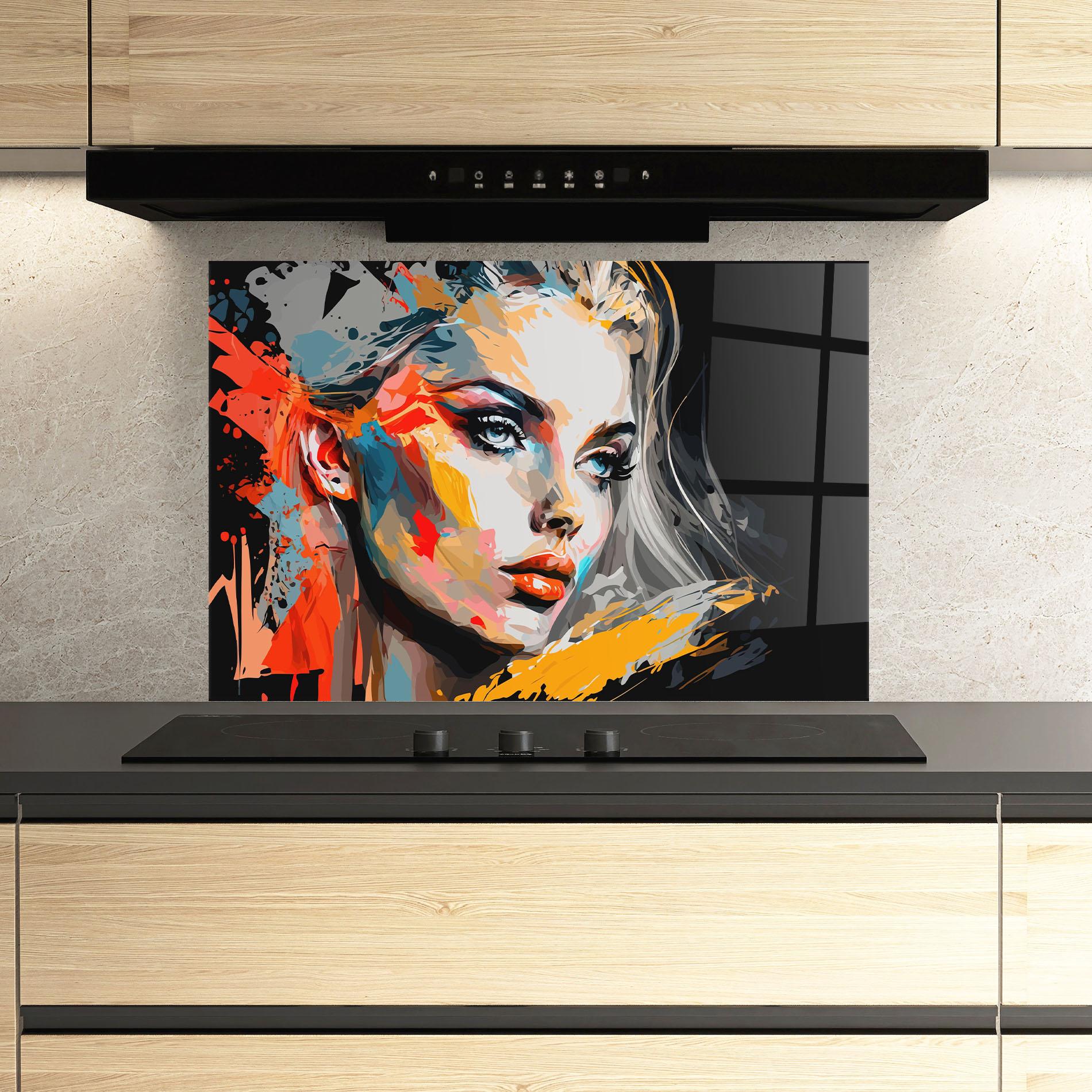 Стъклен панел за кухня Blue Eye Face mockup 3