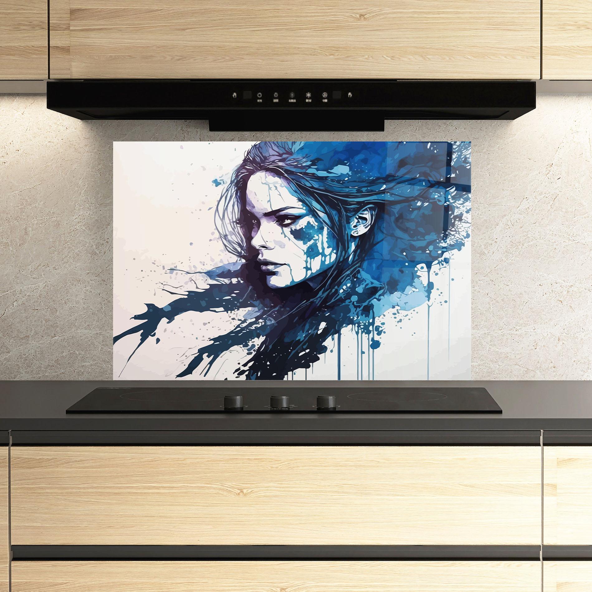 Стъклен панел за кухня Blue Hair Portrait mockup 3