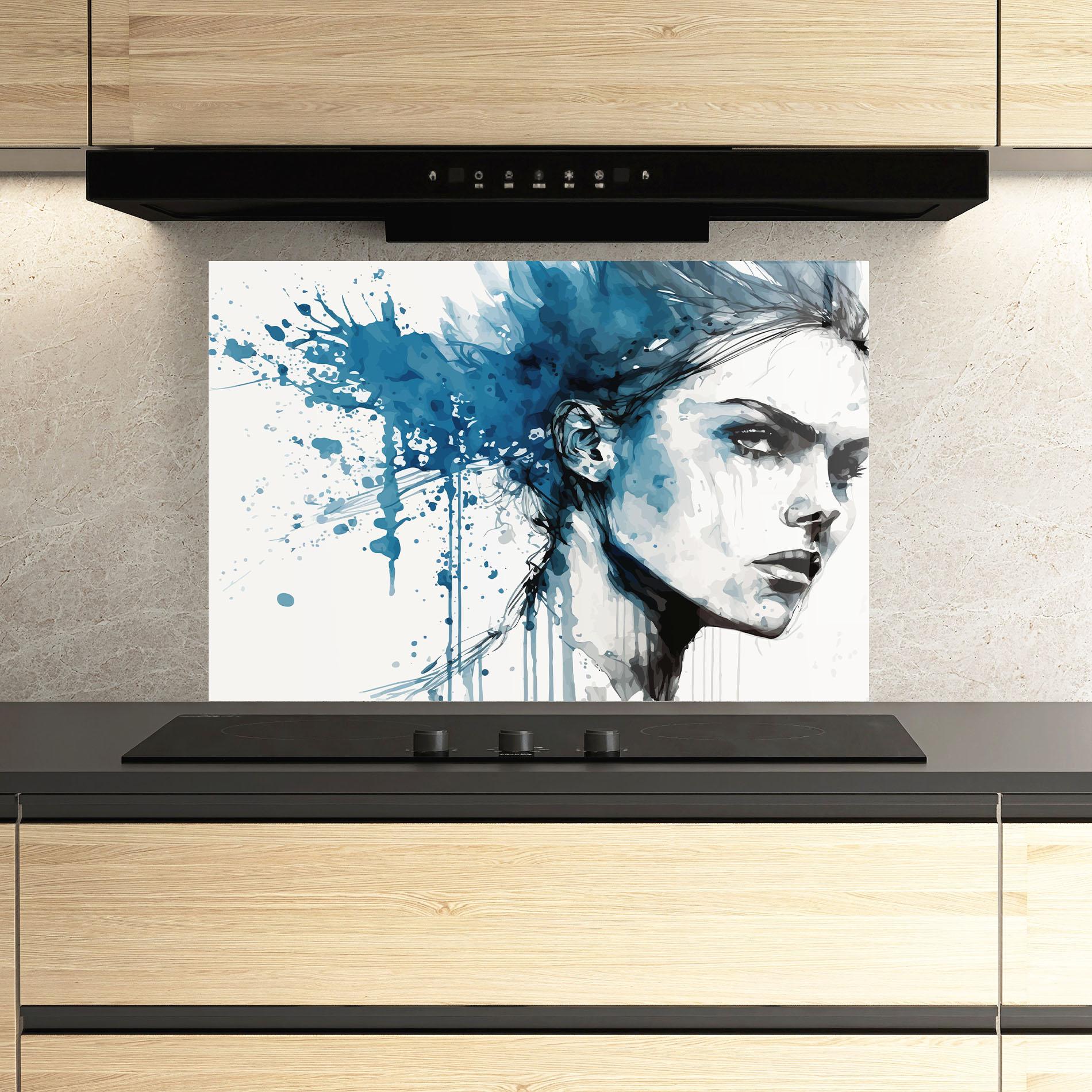 Стъклен панел за кухня Blue Splash Portrait mockup 3