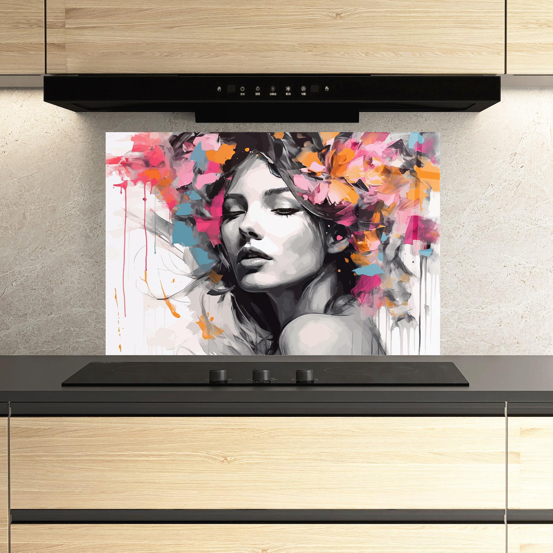 Стъклен панел за кухня Colorful Flower Portrait mockup 3