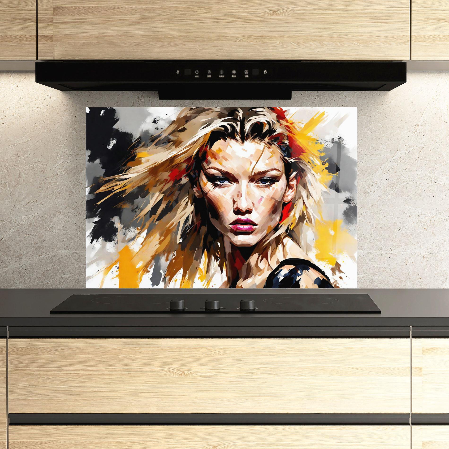 Стъклен панел за кухня Multicolored Splash Woman mockup 3