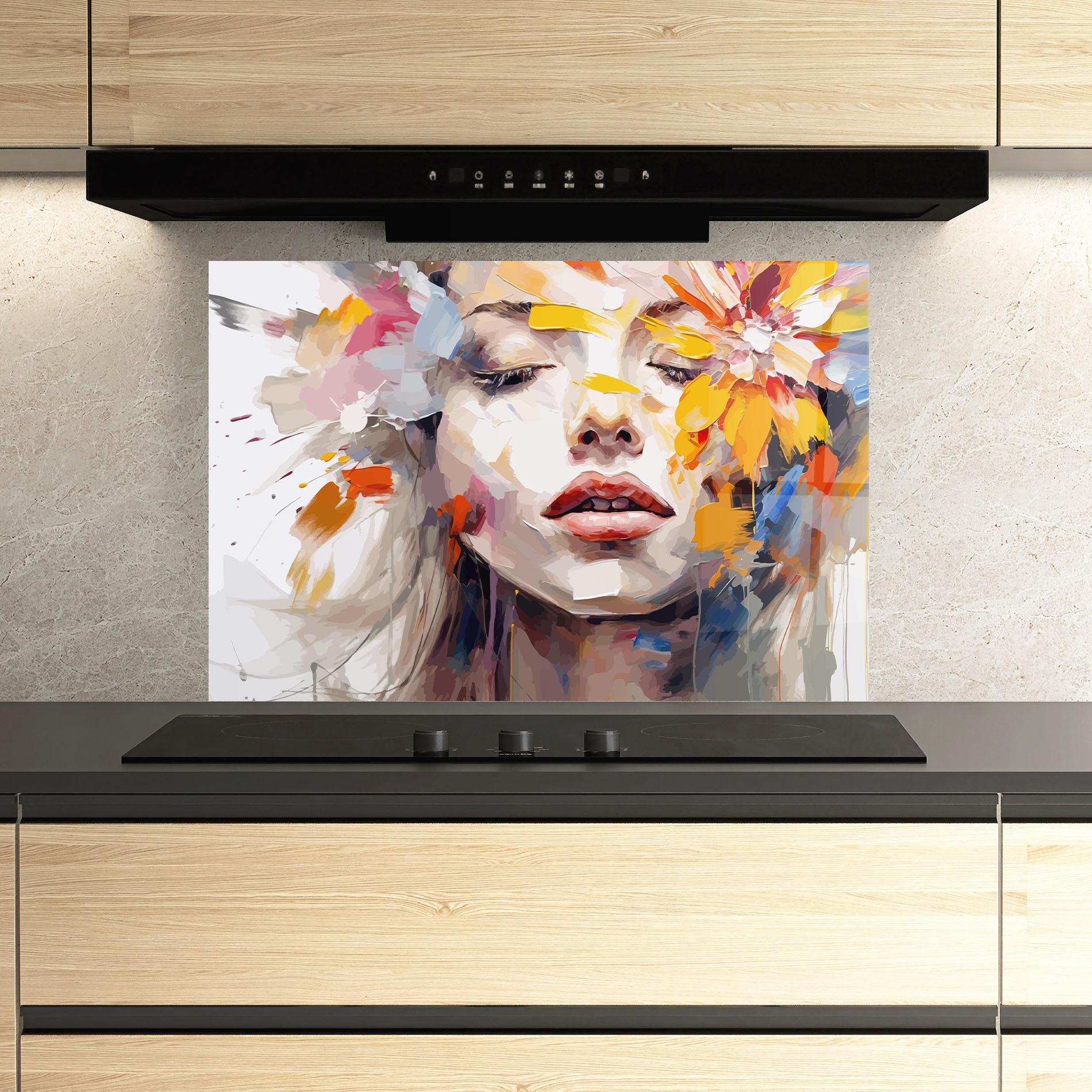 Стъклен панел за кухня Oil Flower Portrait mockup 3