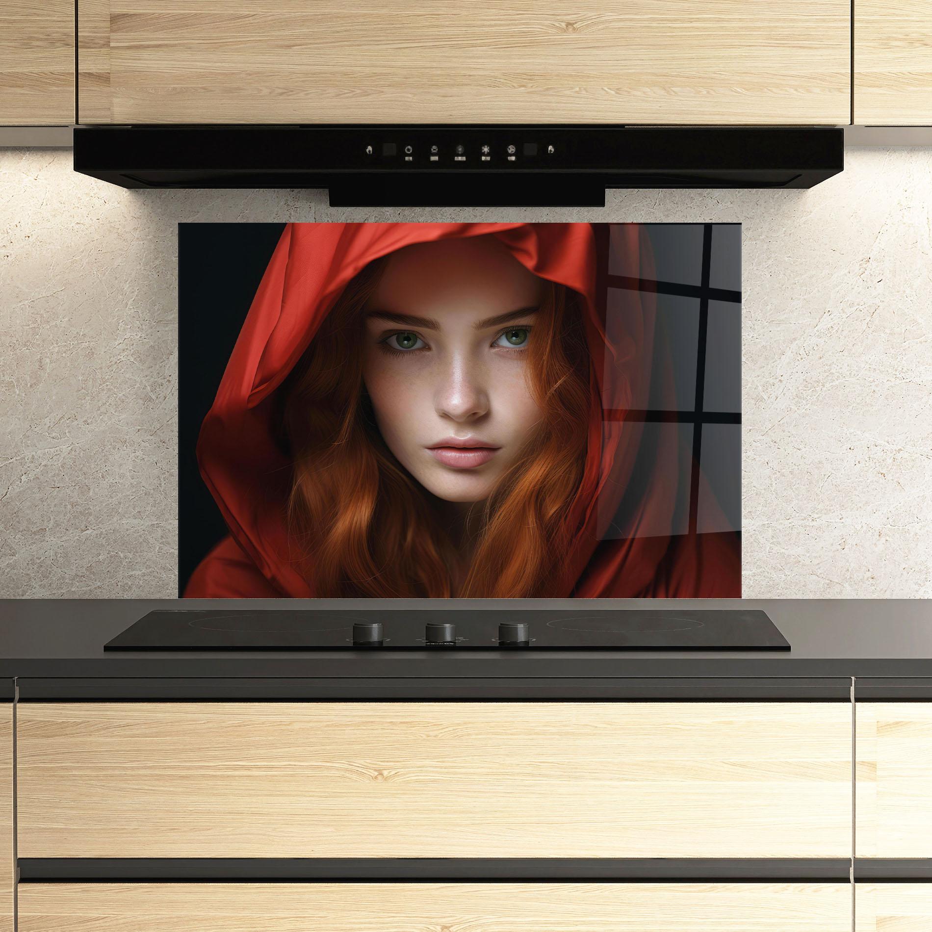 Стъклен панел за кухня Red Hood Portrait mockup 3