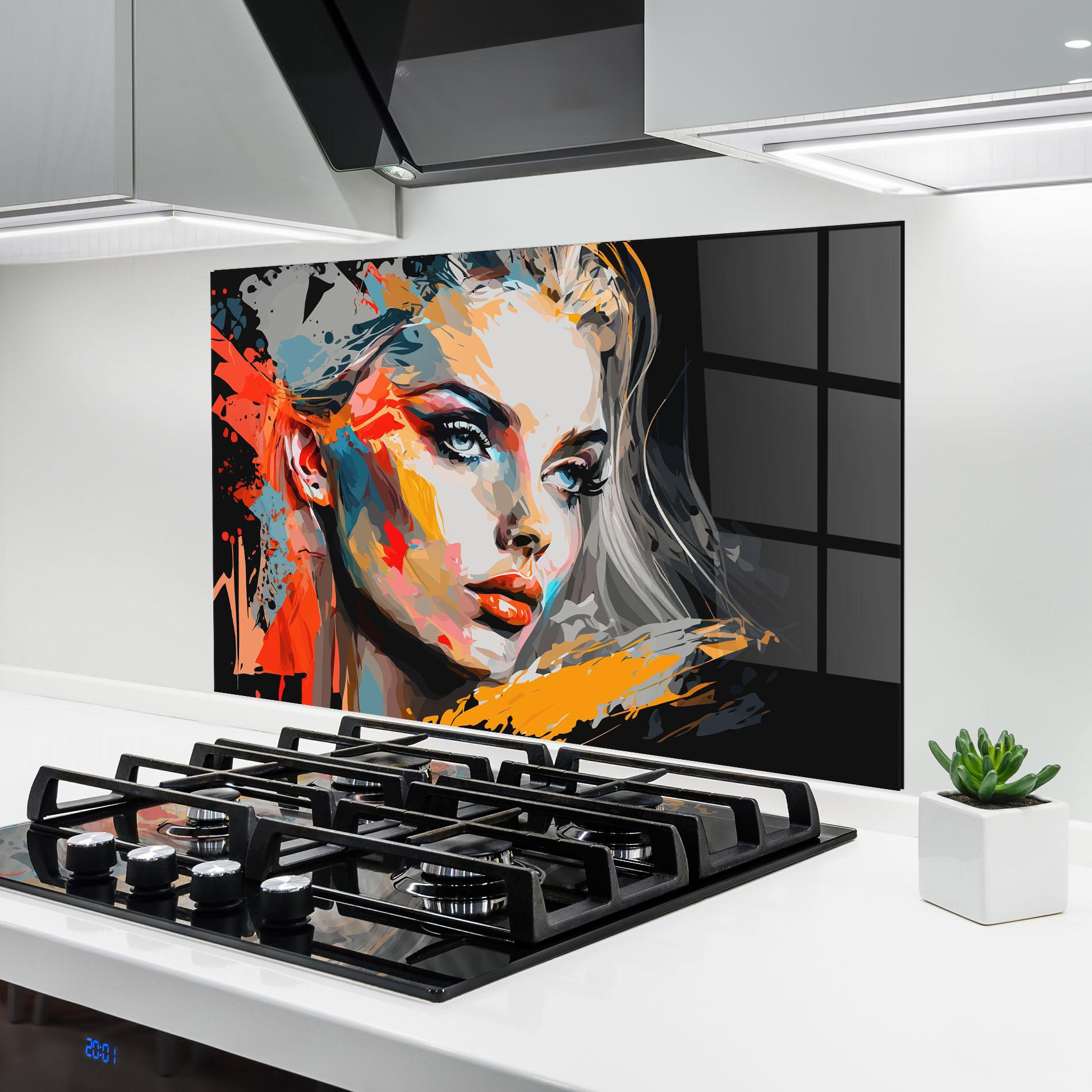 Стъклен панел за кухня Blue Eye Face mockup 6