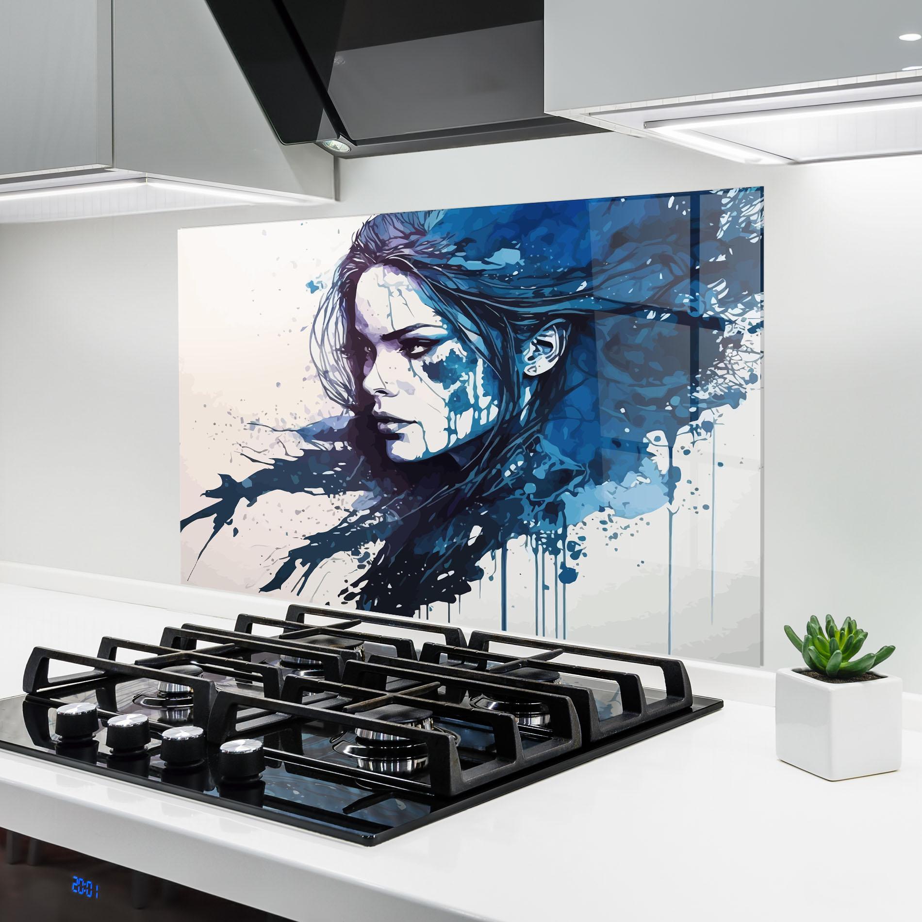 Стъклен панел за кухня Blue Hair Portrait mockup 6