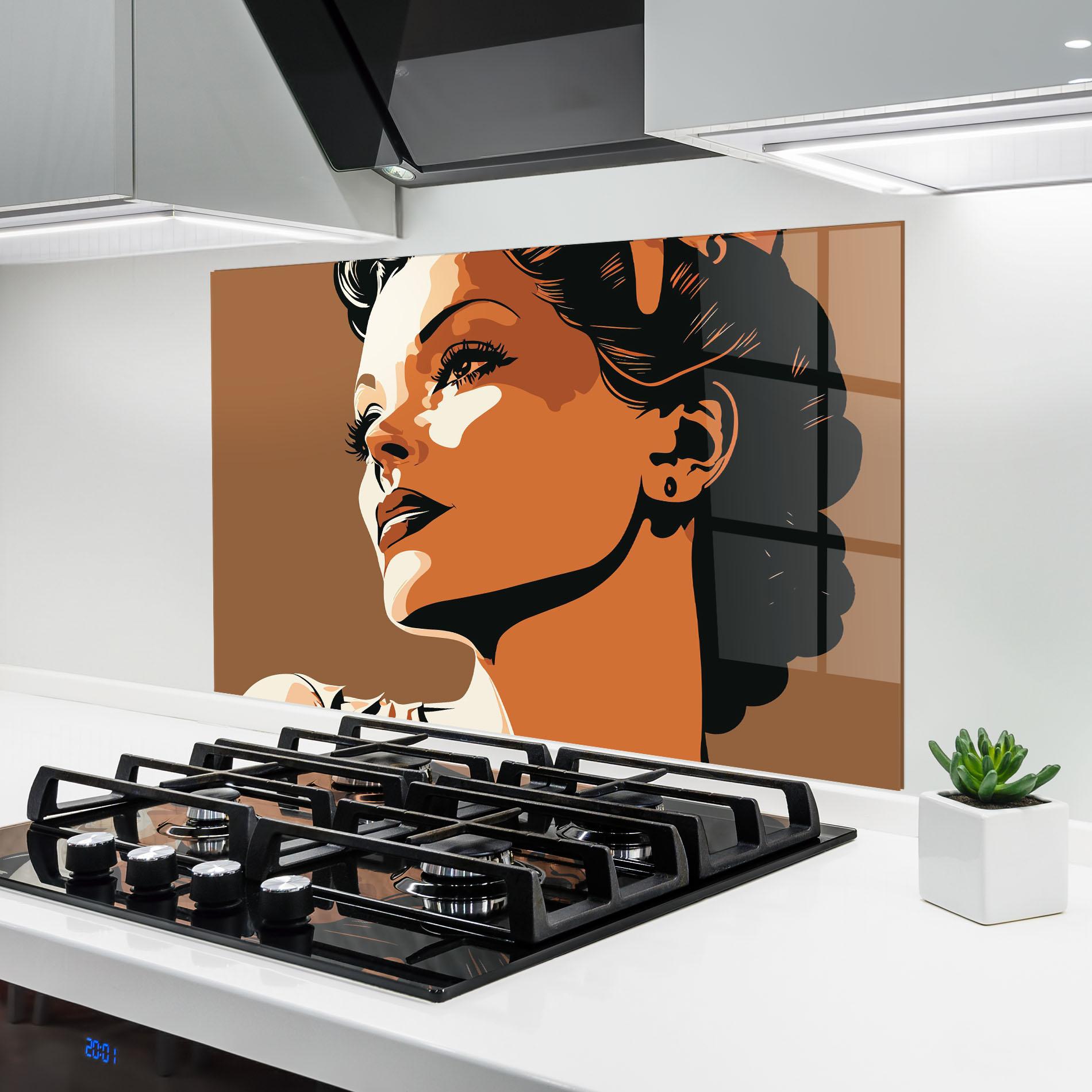 Стъклен панел за кухня Brown Portrait Lady mockup 6