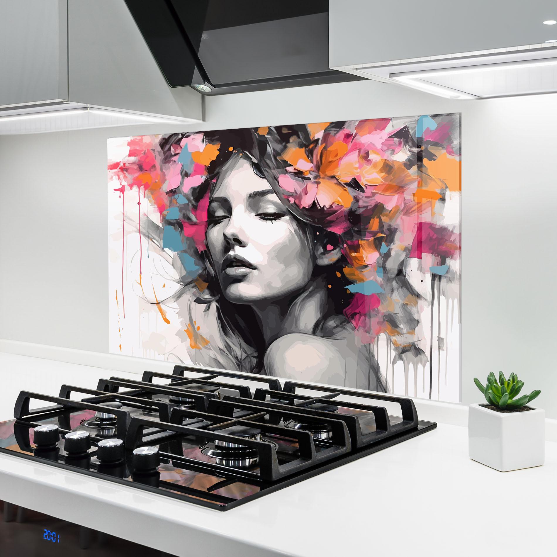 Стъклен панел за кухня Colorful Flower Portrait mockup 6