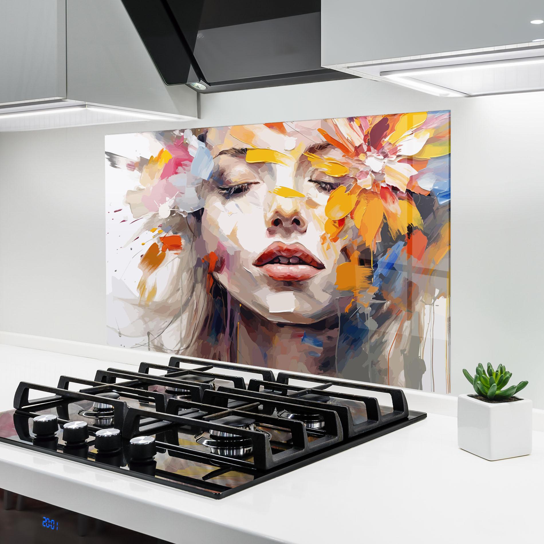 Стъклен панел за кухня Oil Flower Portrait mockup 6