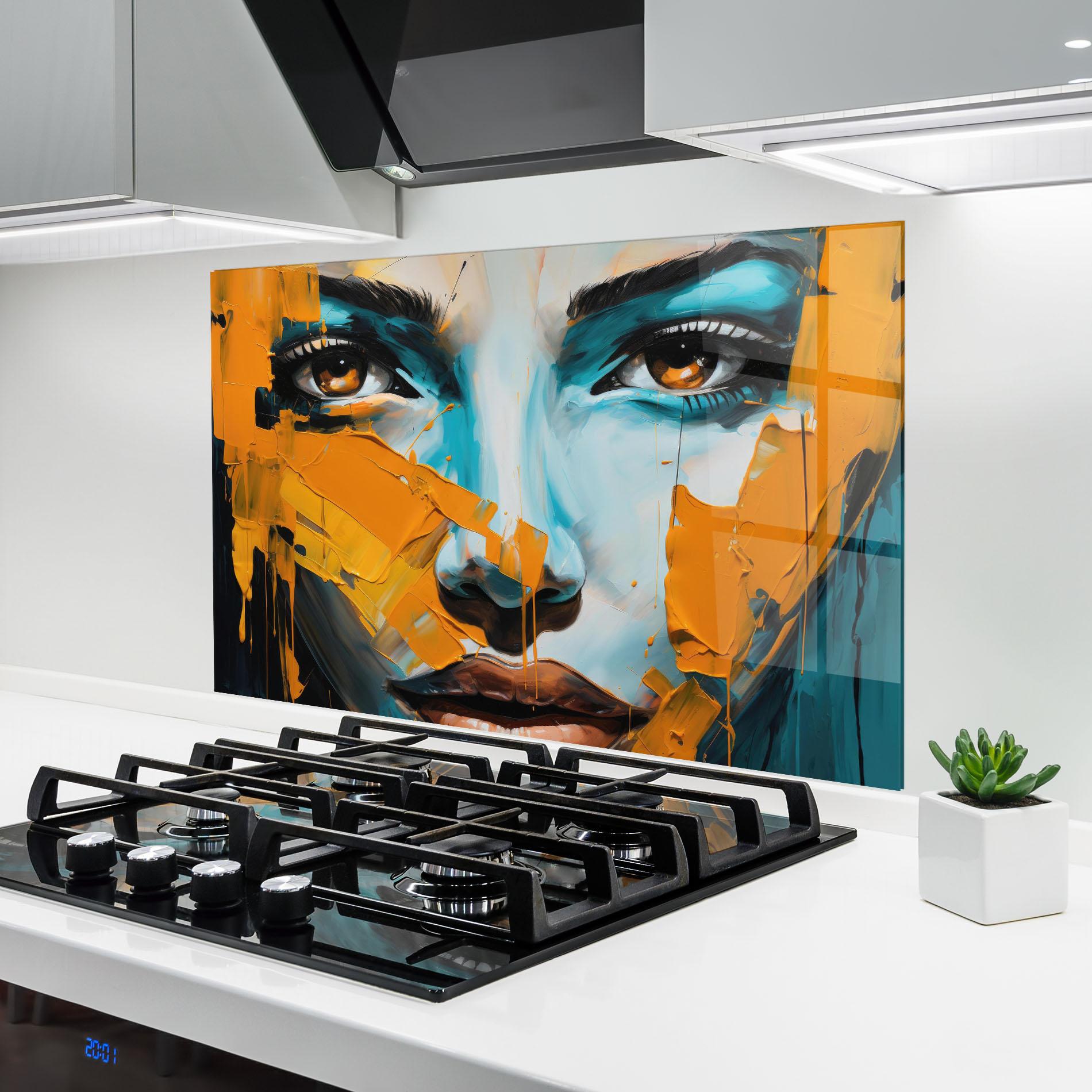 Стъклен панел за кухня Orange Paint Portrait mockup 6