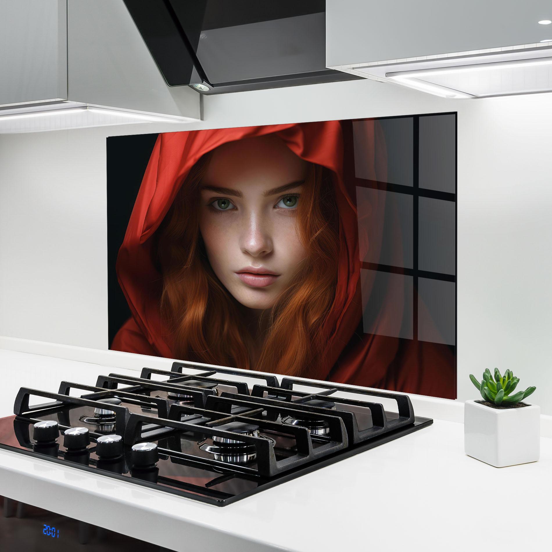 Стъклен панел за кухня Red Hood Portrait mockup 6