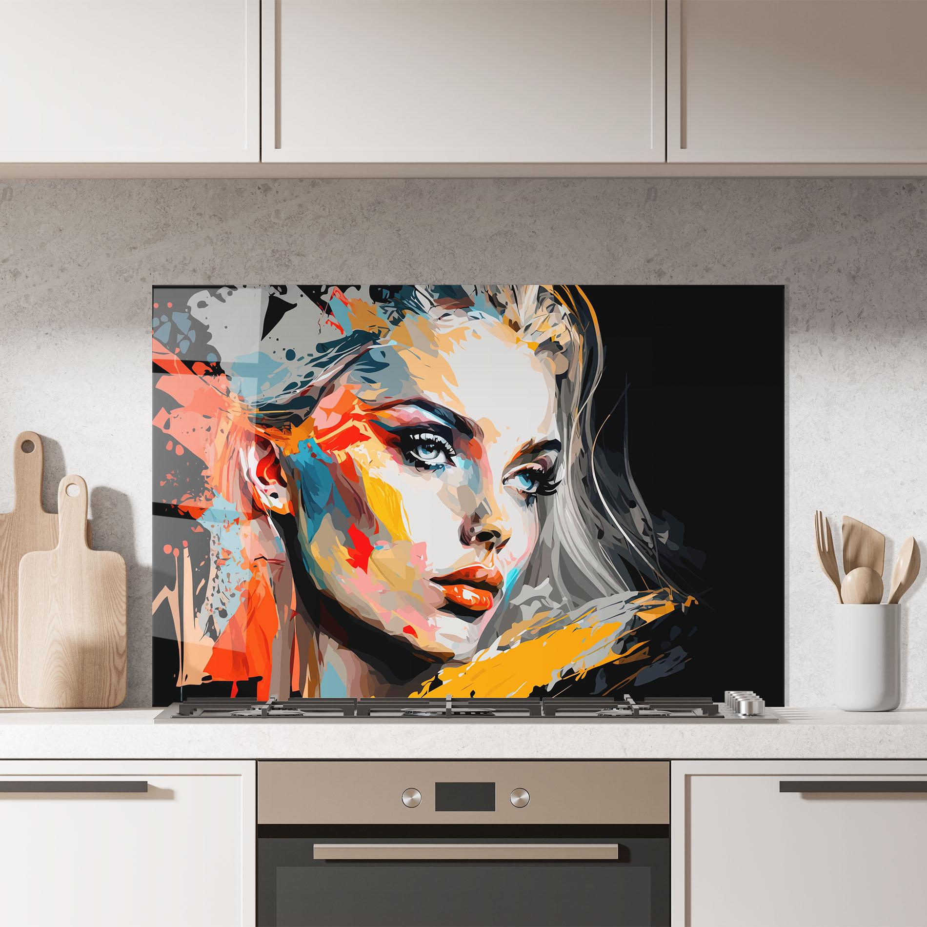 Стъклен панел за кухня Blue Eye Face mockup 7