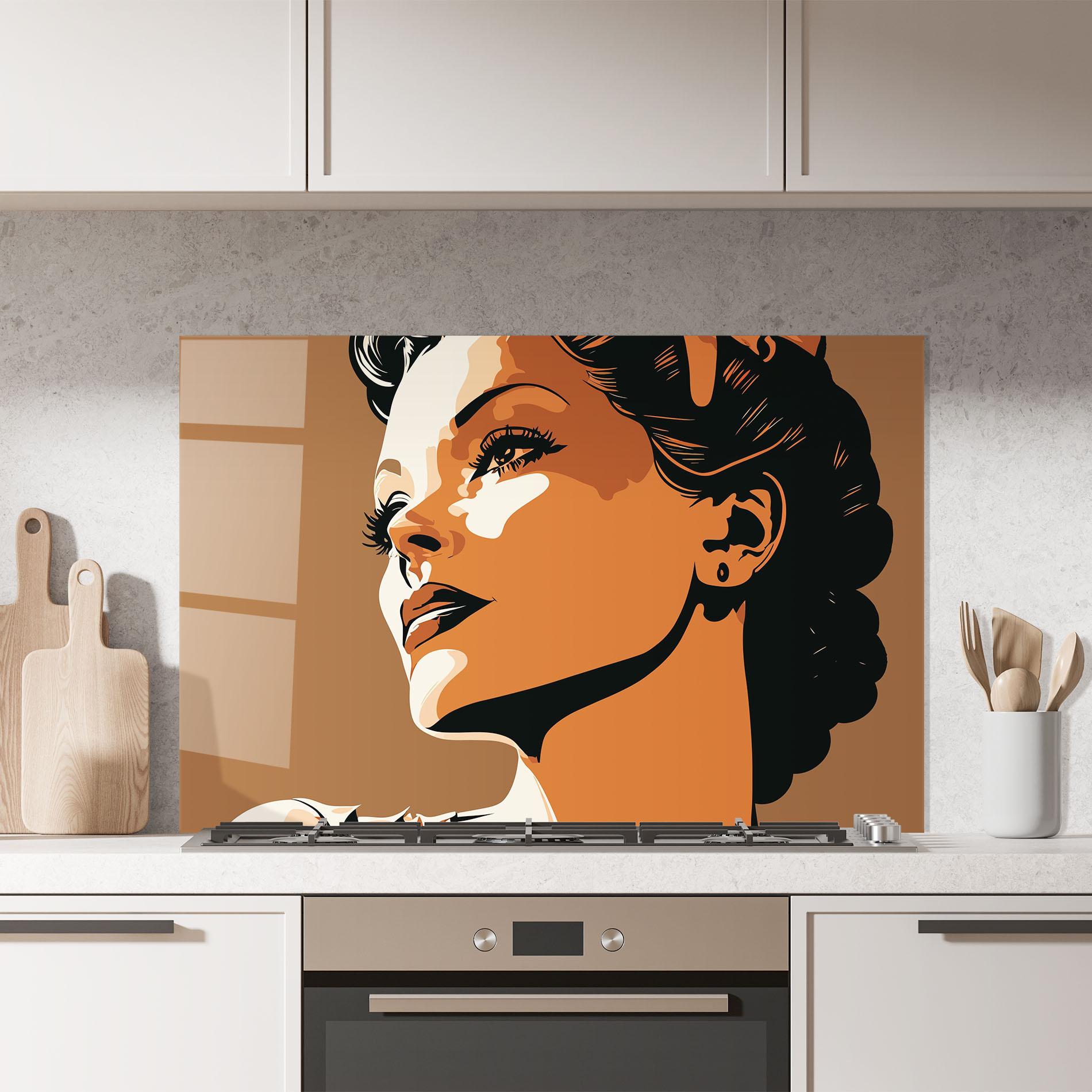 Стъклен панел за кухня Brown Portrait Lady mockup 7