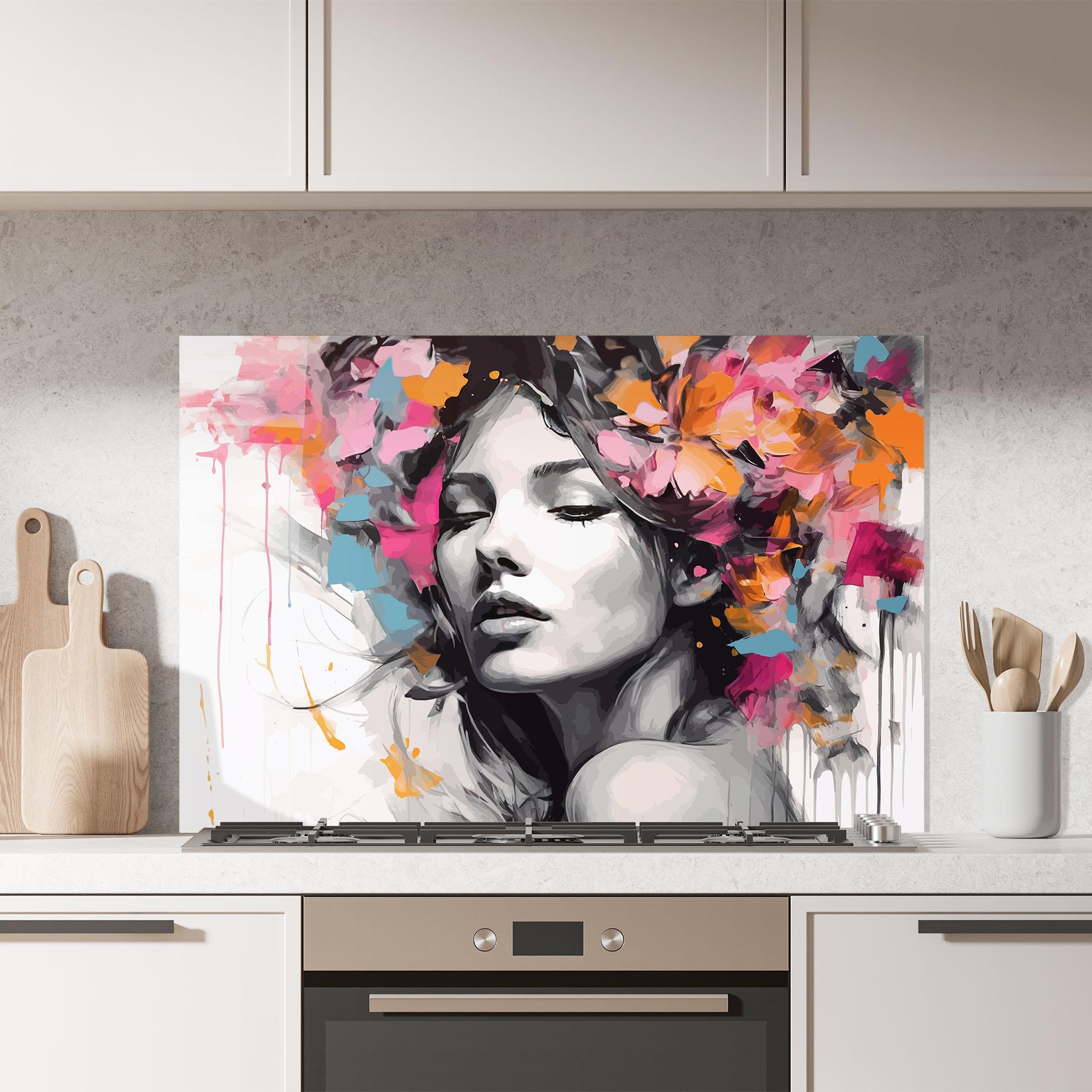 Стъклен панел за кухня Colorful Flower Portrait mockup 7