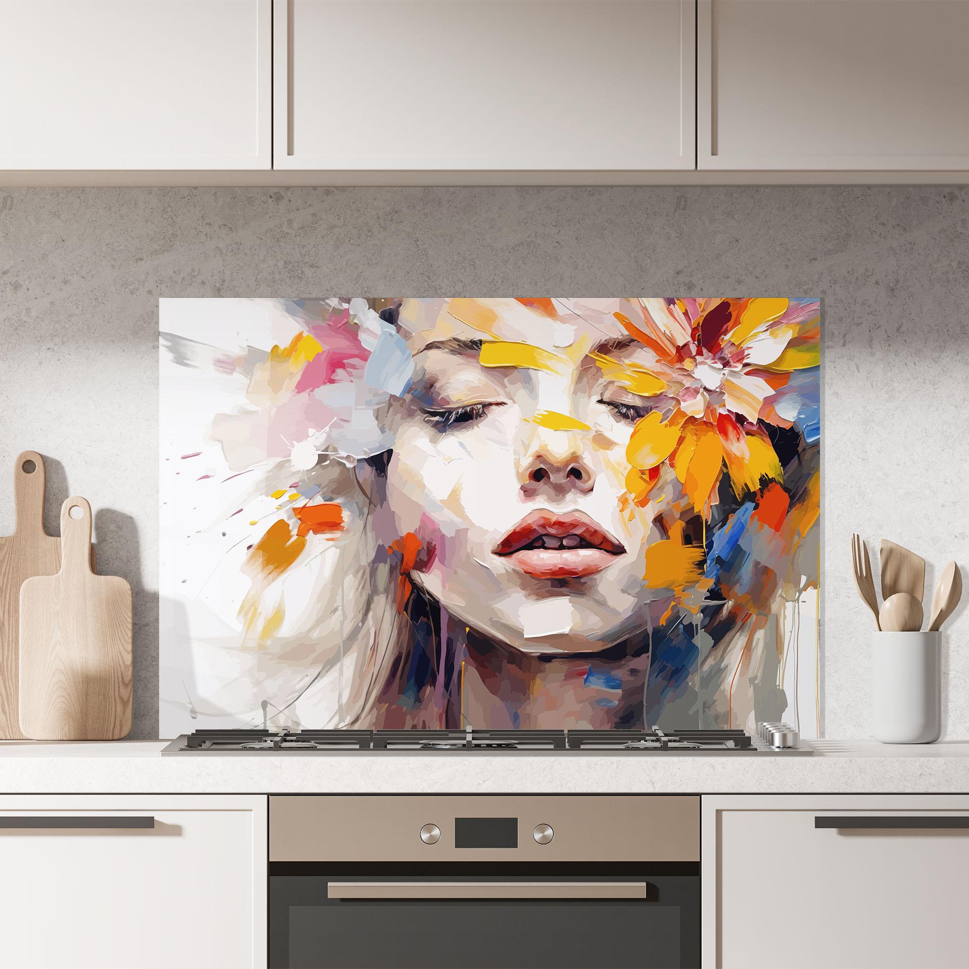 Стъклен панел за кухня Oil Flower Portrait mockup 7
