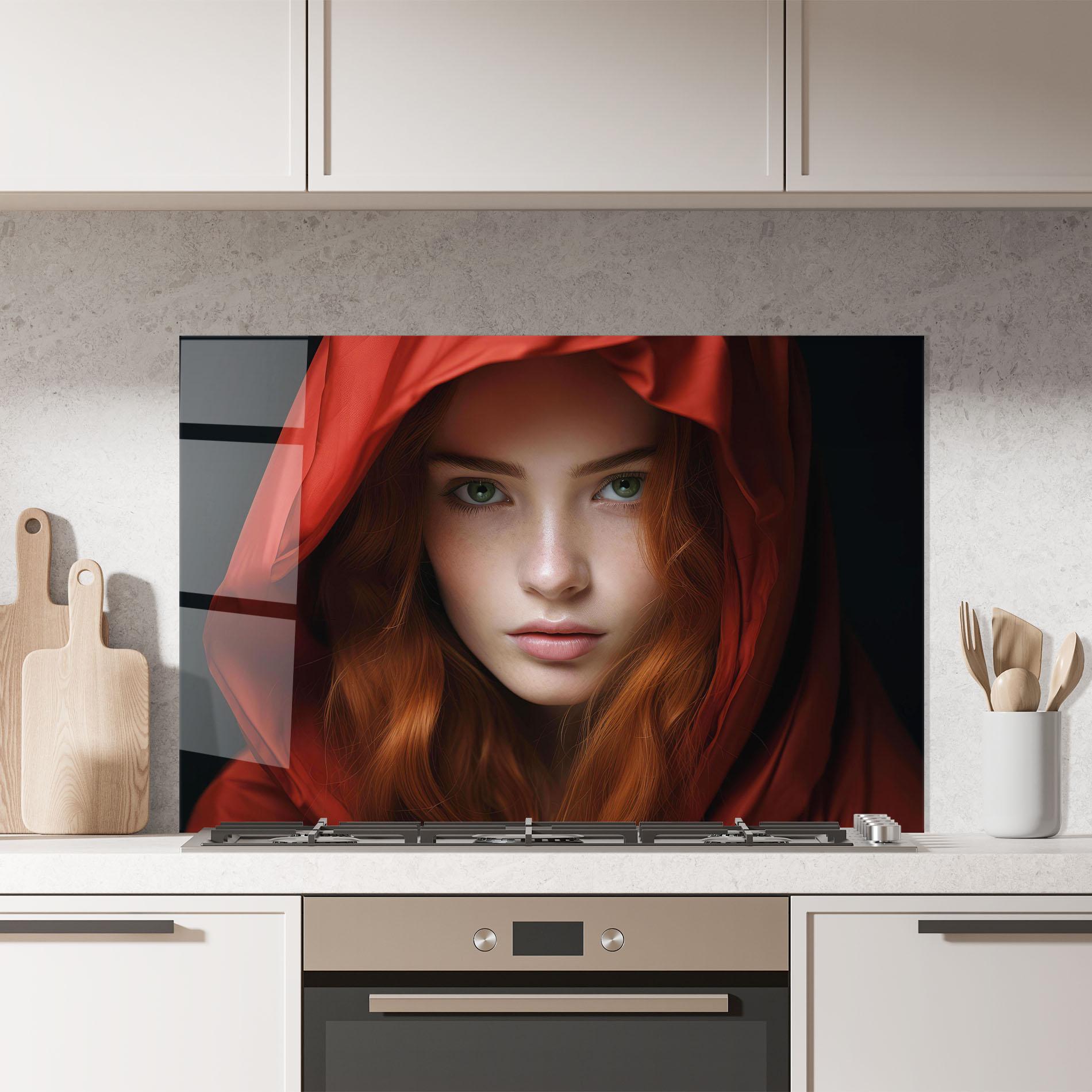Стъклен панел за кухня Red Hood Portrait mockup 7