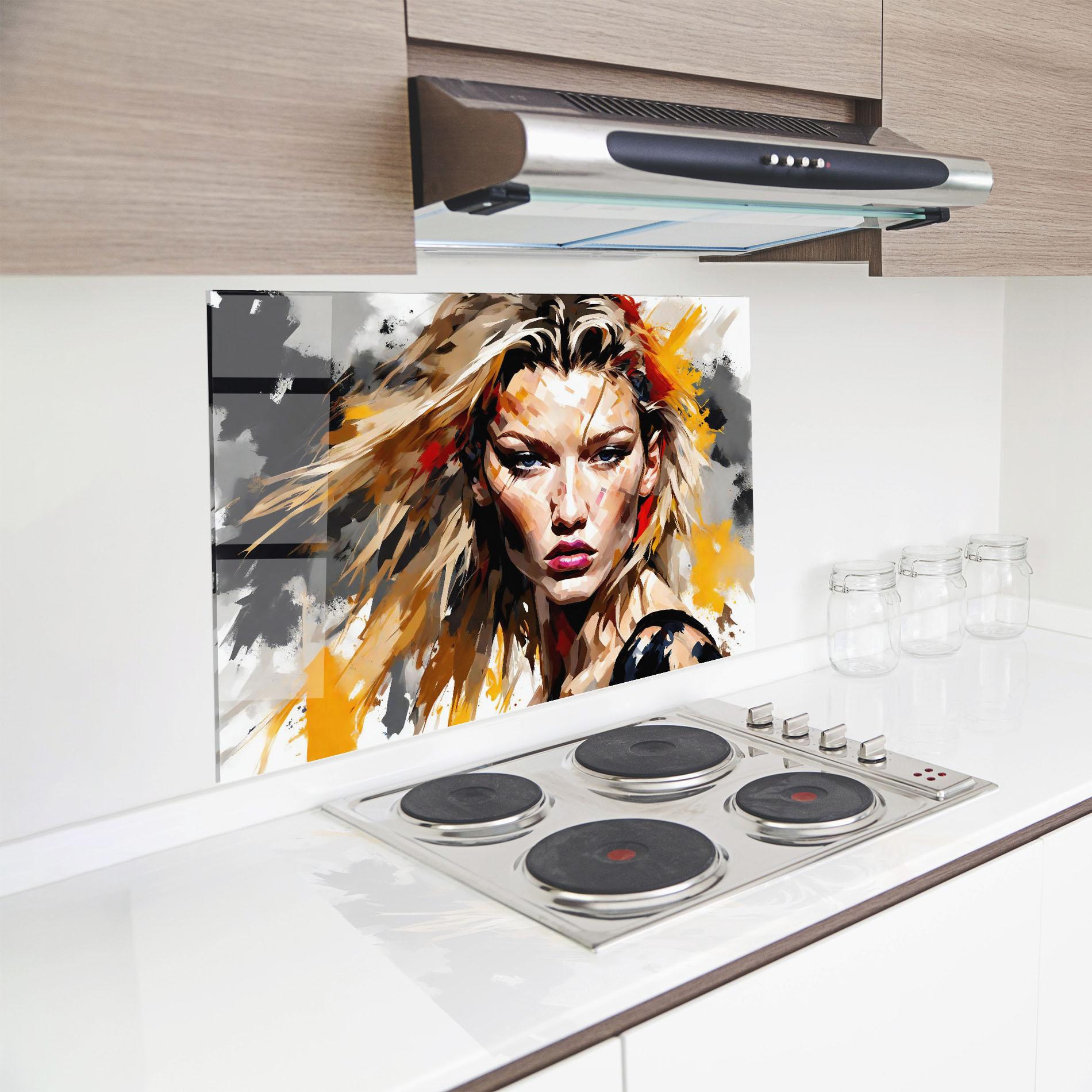Стъклен панел за кухня Multicolored Splash Woman mockup 8