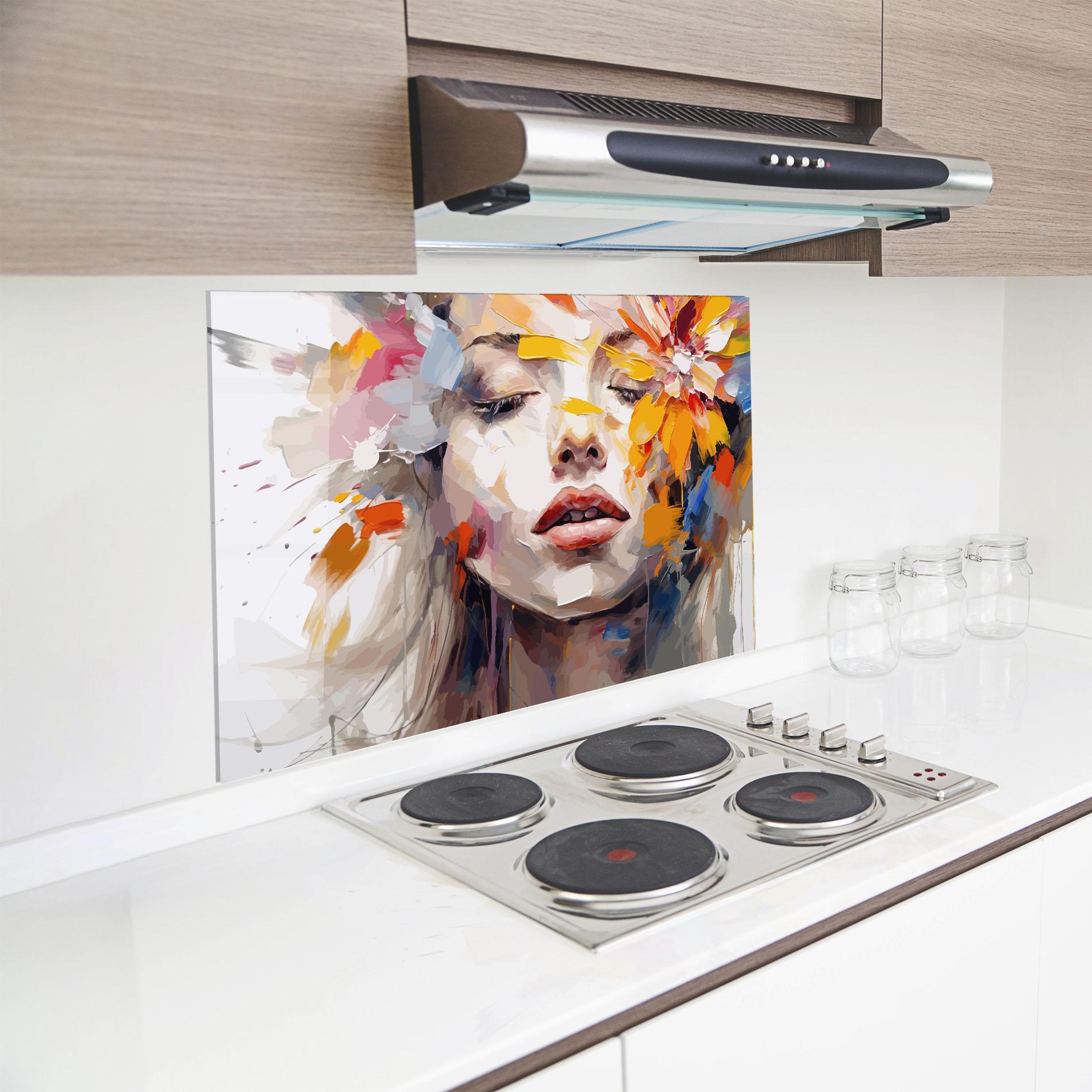 Стъклен панел за кухня Oil Flower Portrait mockup 8