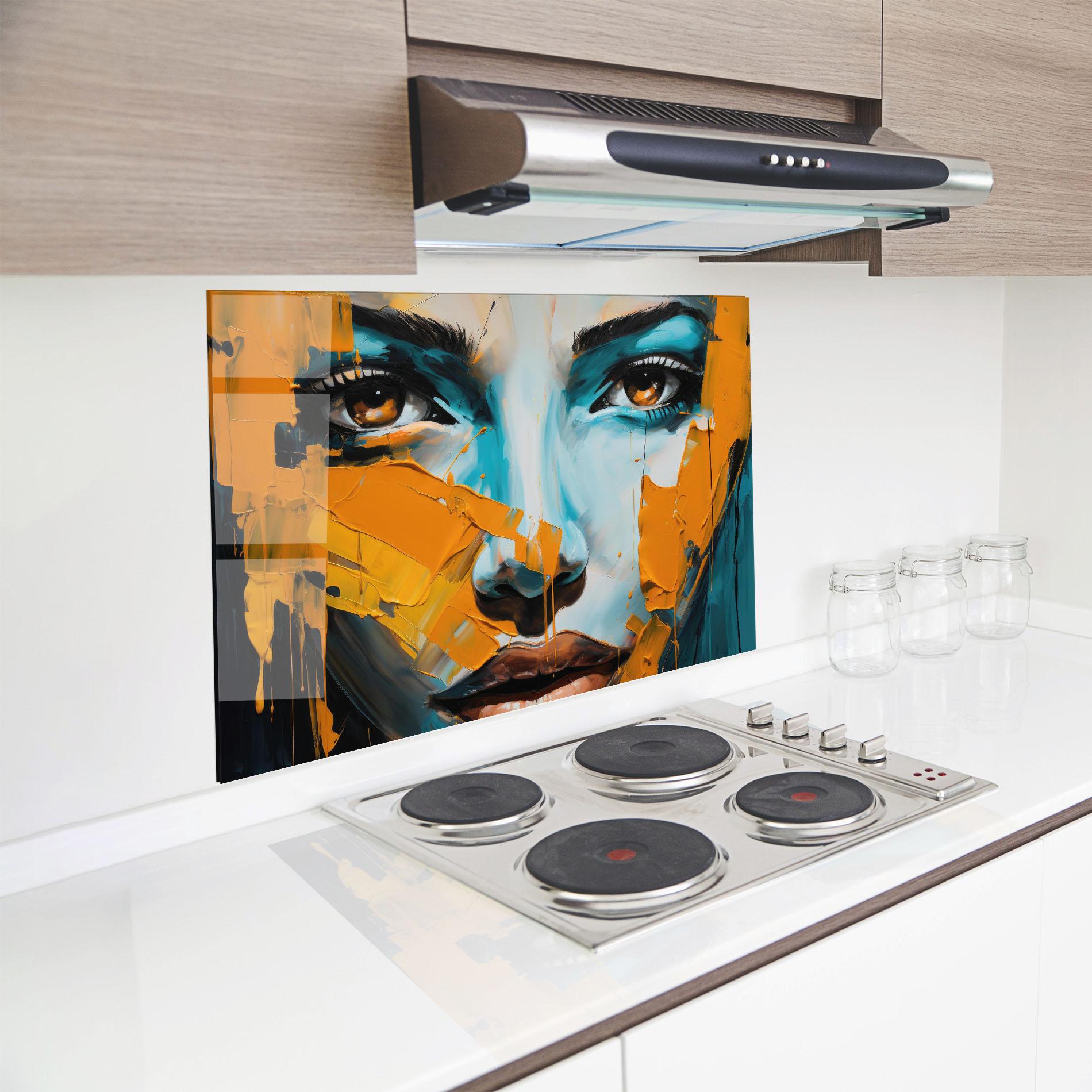 Стъклен панел за кухня Orange Paint Portrait mockup 8