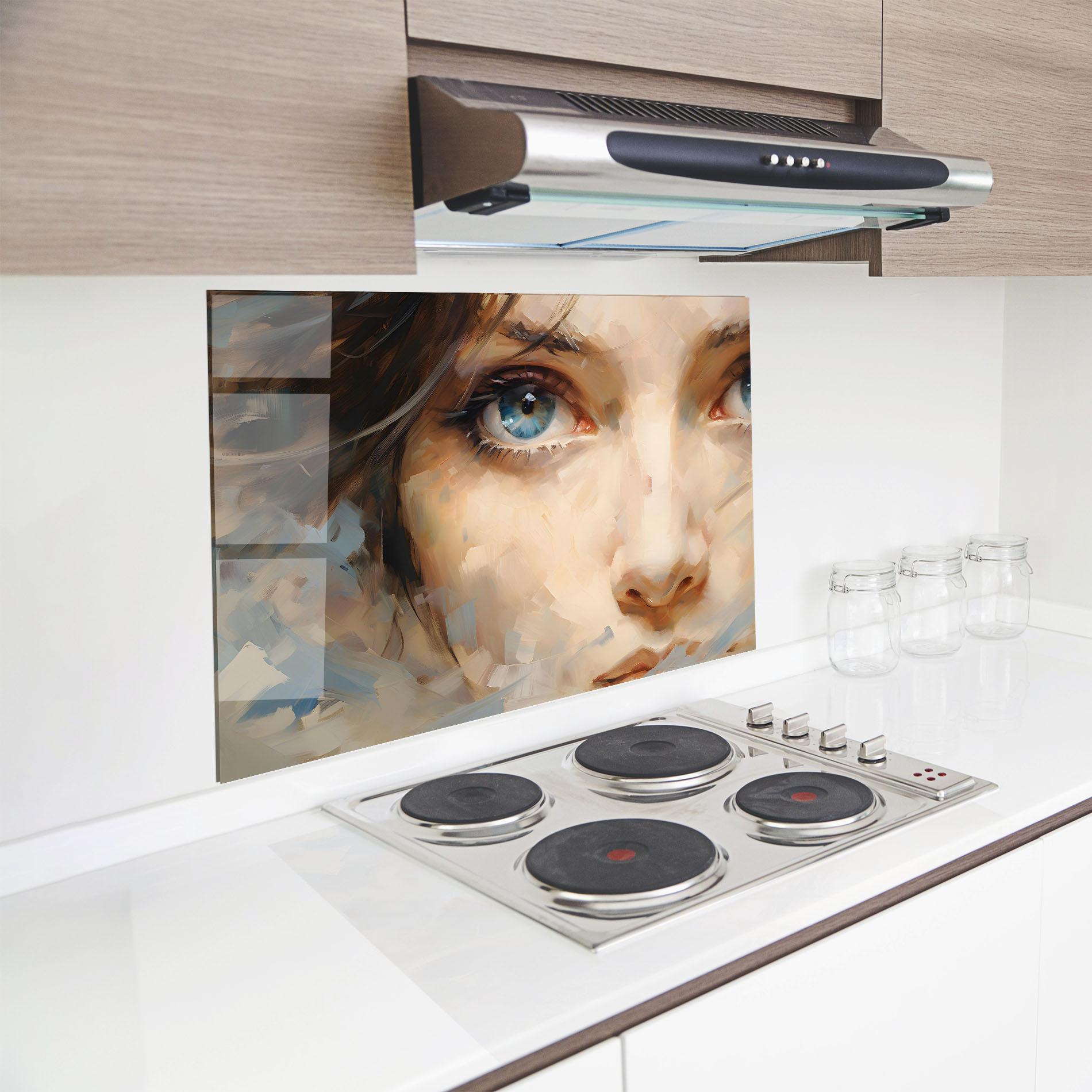 Стъклен панел за кухня Pupil Blue Iris mockup 8