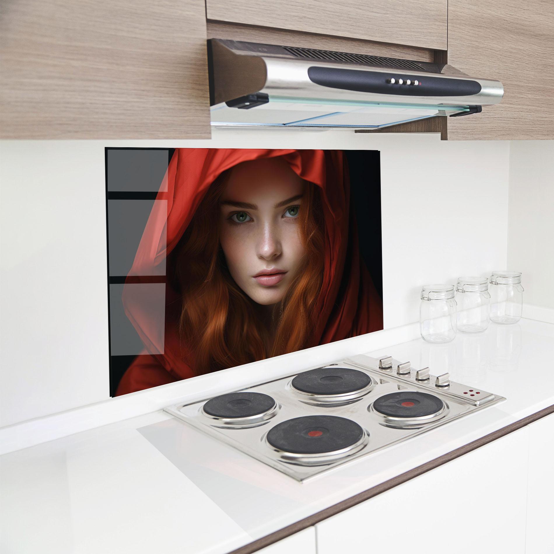 Стъклен панел за кухня Red Hood Portrait mockup 8