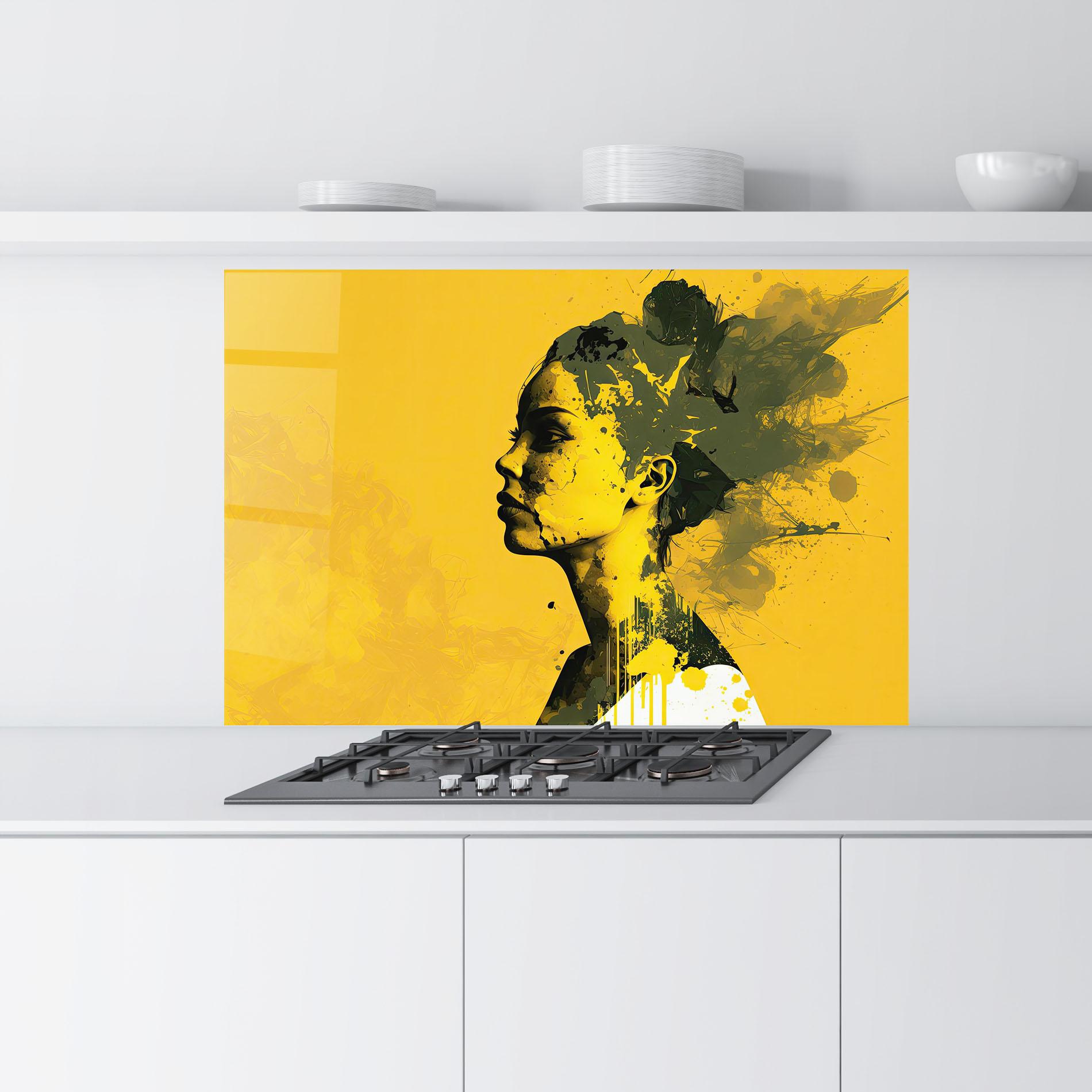 Стъклен панел за кухня Thinking Yellow mockup 9