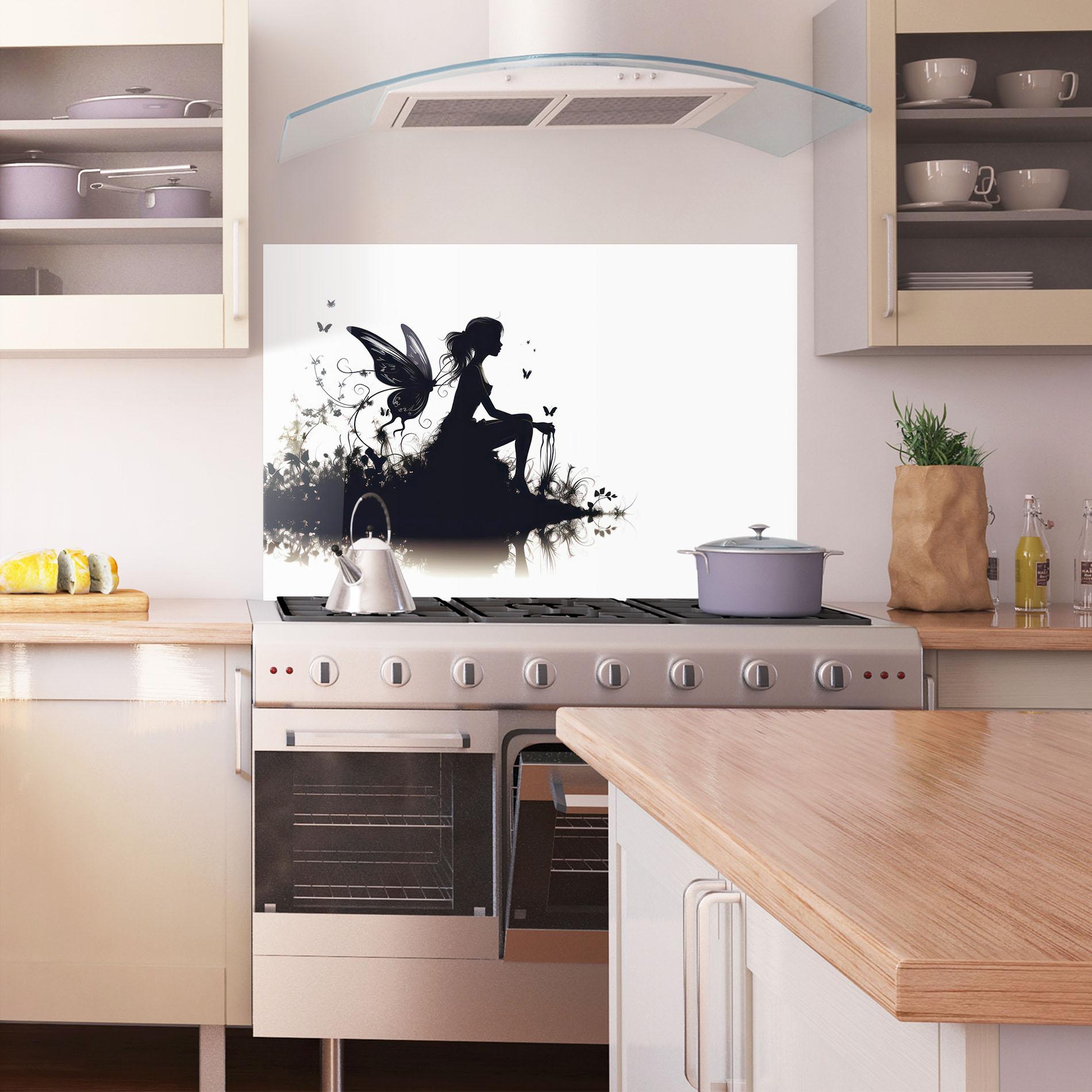 Стъклен панел за кухня Butterfly Woman Shilouette mockup 1