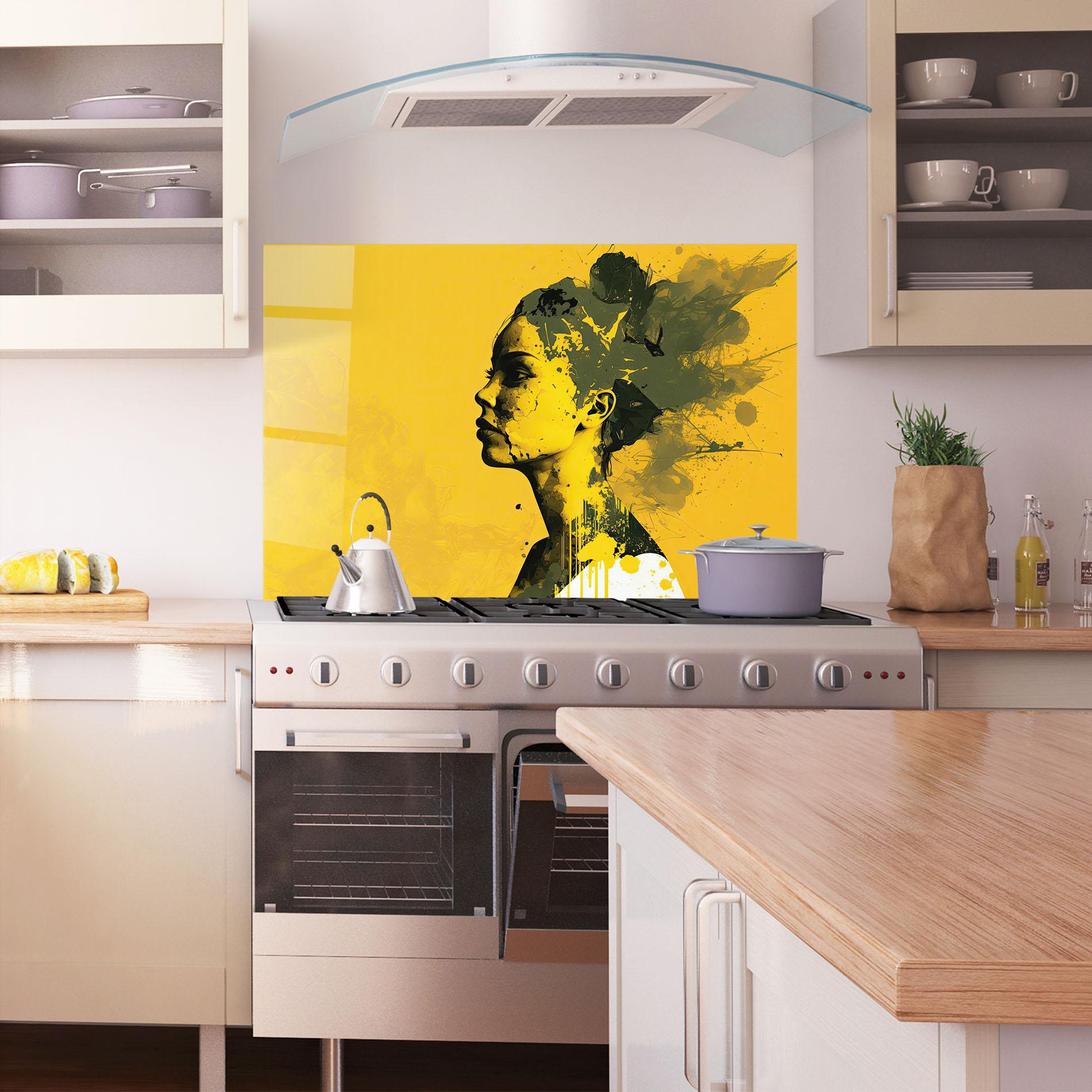 Стъклен панел за кухня Thinking Yellow mockup 1