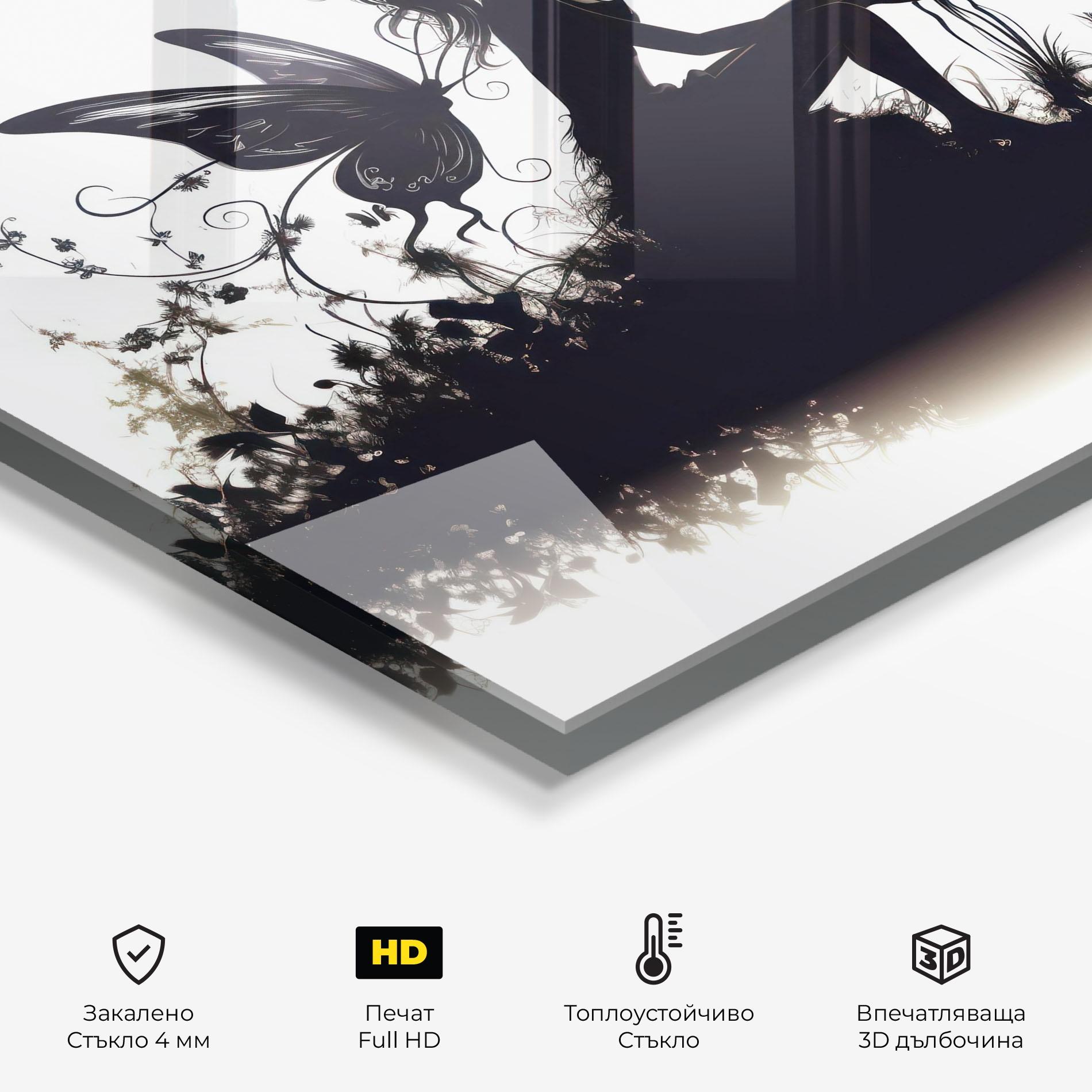 Стъклен панел за кухня Butterfly Woman Shilouette mockup 2