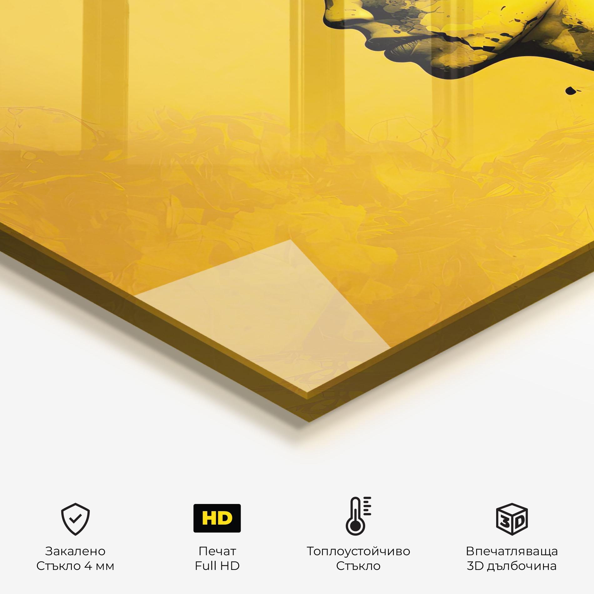 Стъклен панел за кухня Thinking Yellow mockup 2