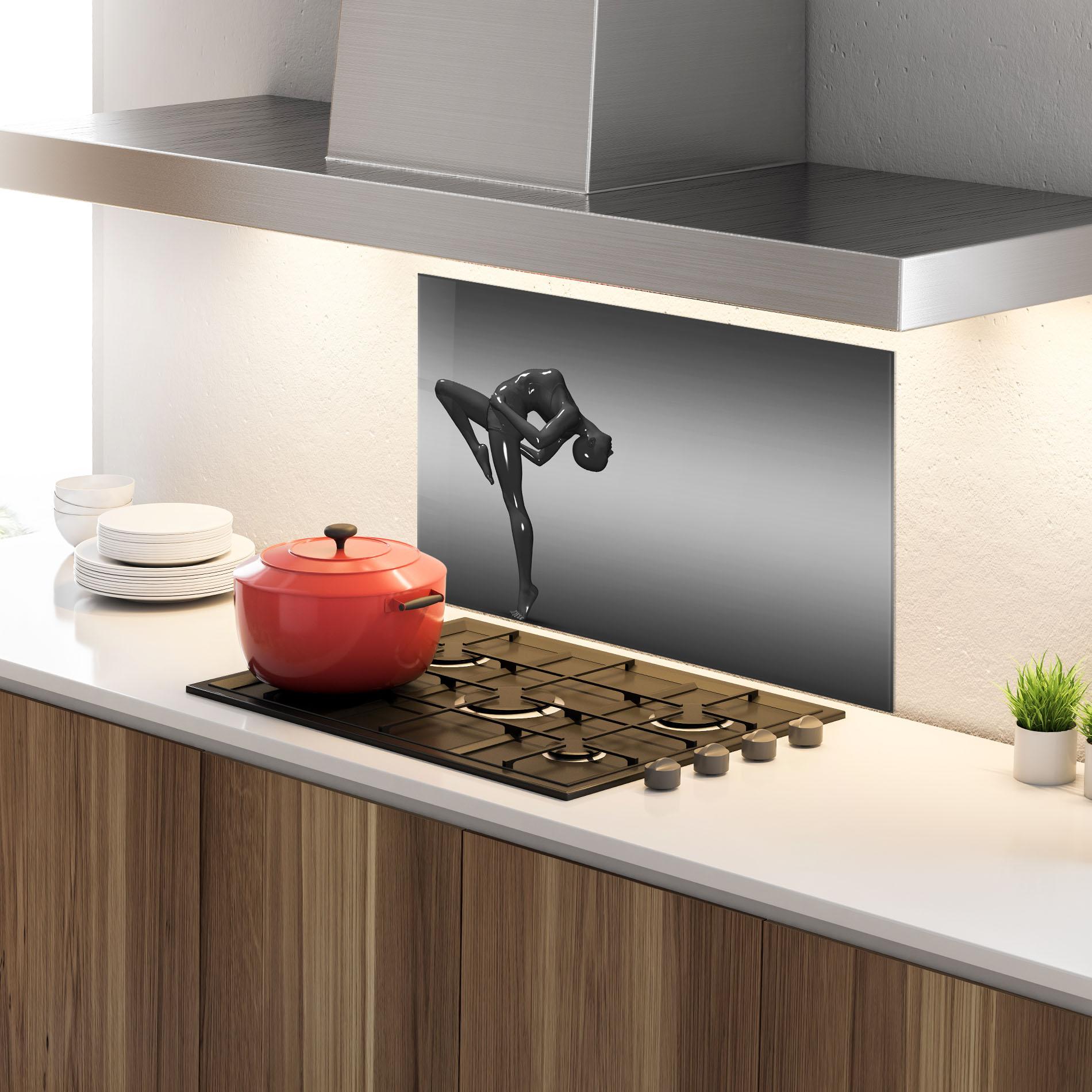 Стъклен панел за кухня Black Glossy Female Dancer mockup 4