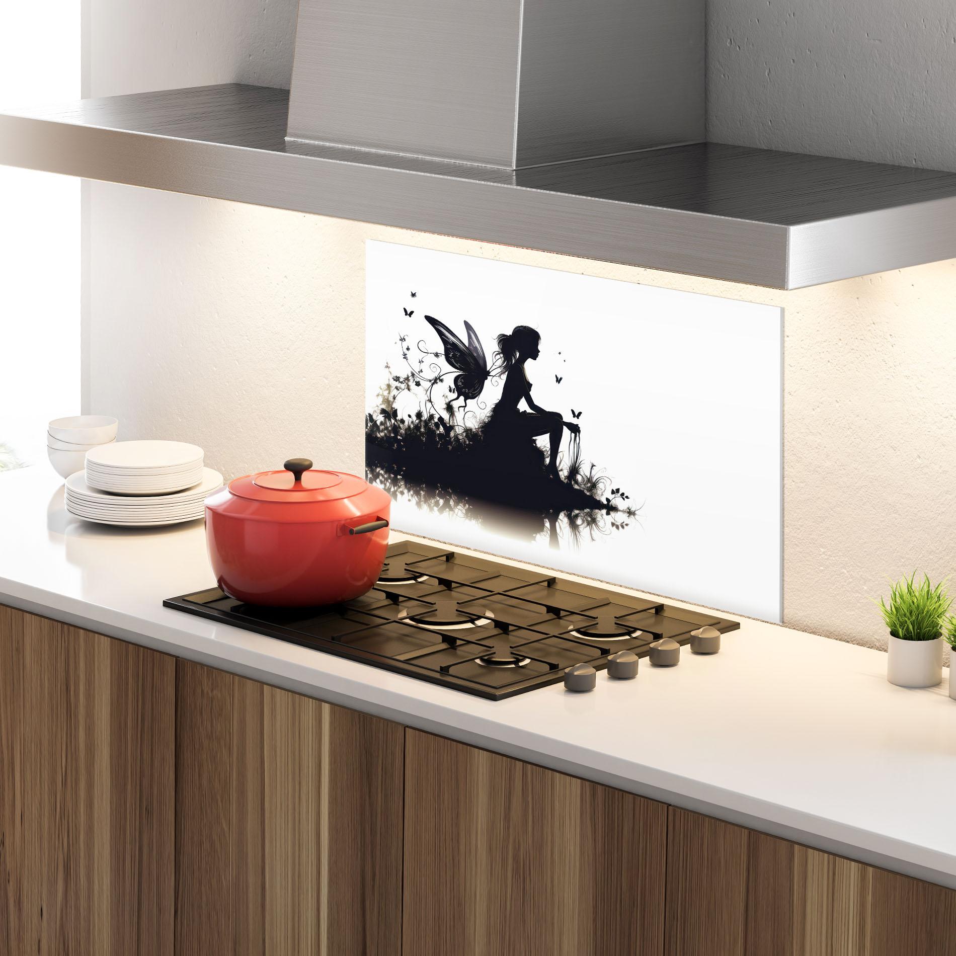 Стъклен панел за кухня Butterfly Woman Shilouette mockup 4