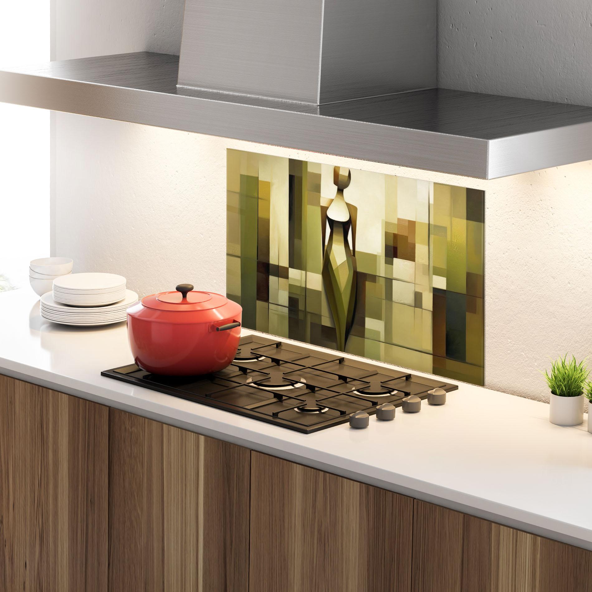 Стъклен панел за кухня Olive Green Shilouete mockup 4